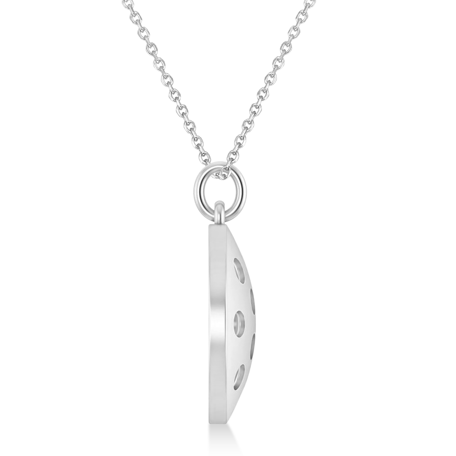 Large Pickleball Pendant Necklace 14k White Gold