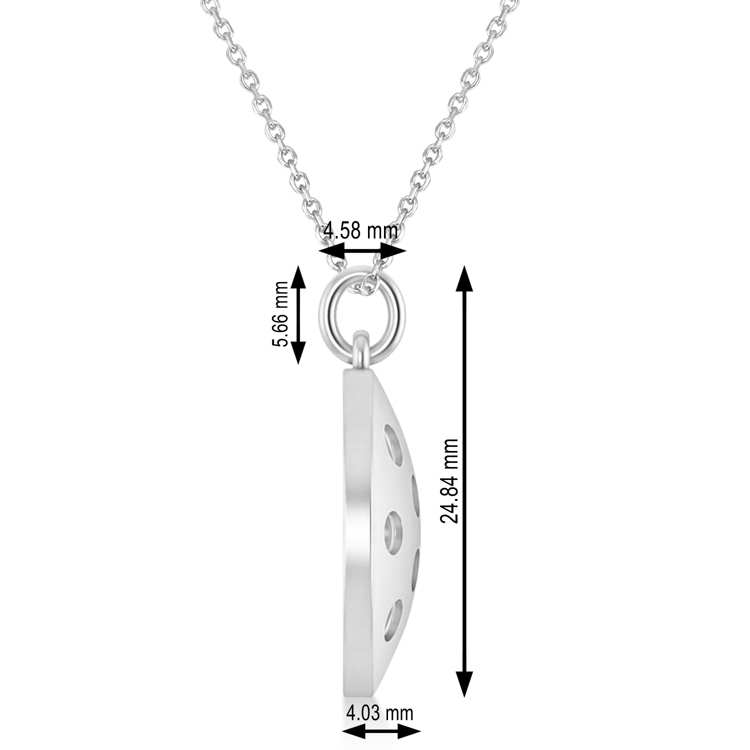 Large Pickleball Pendant Necklace 14k White Gold