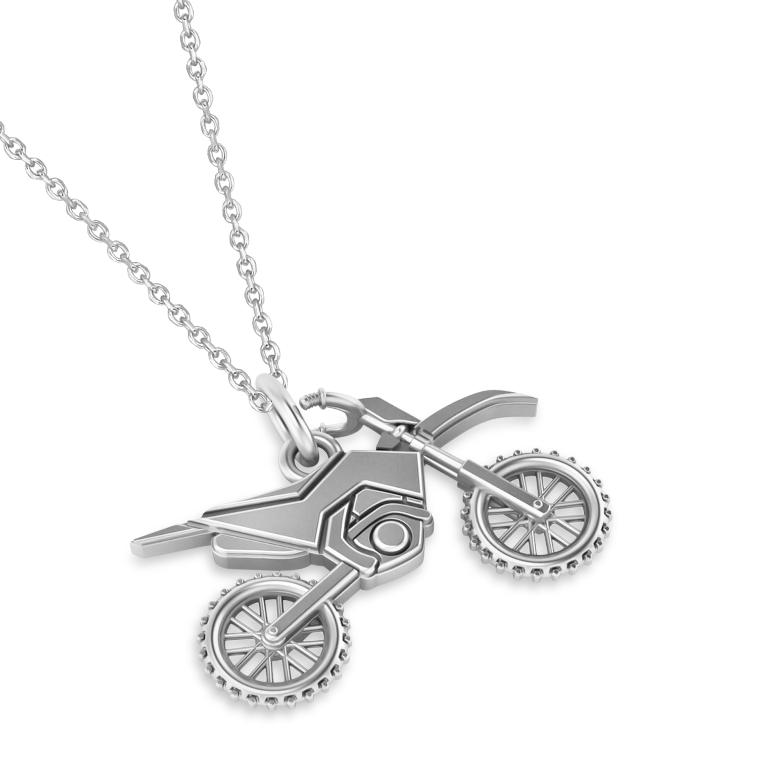Motorcycle Charm Men's Pendant Necklace 14K White Gold