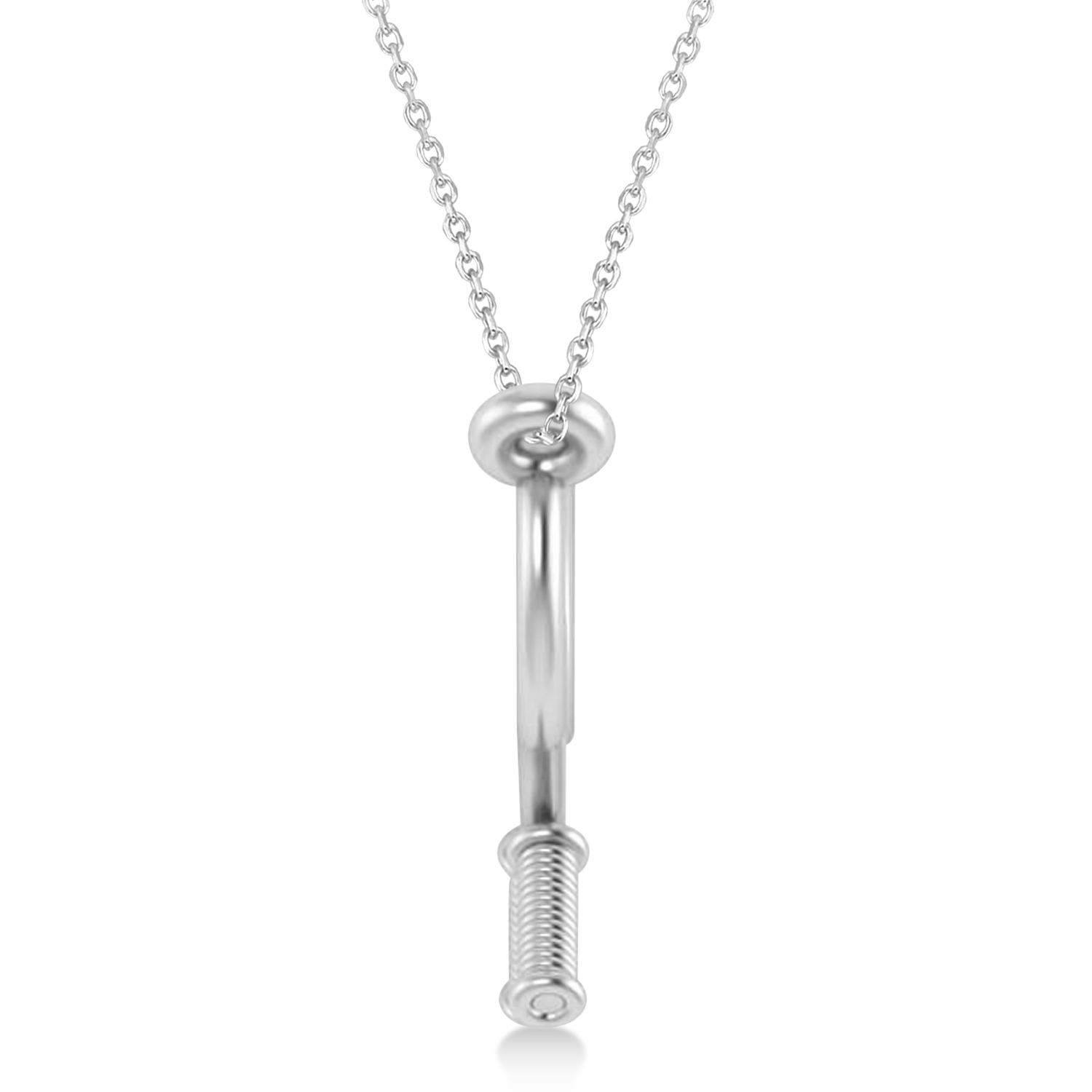 Double Tennis Racket Charm Pendant Necklace 14K White Gold