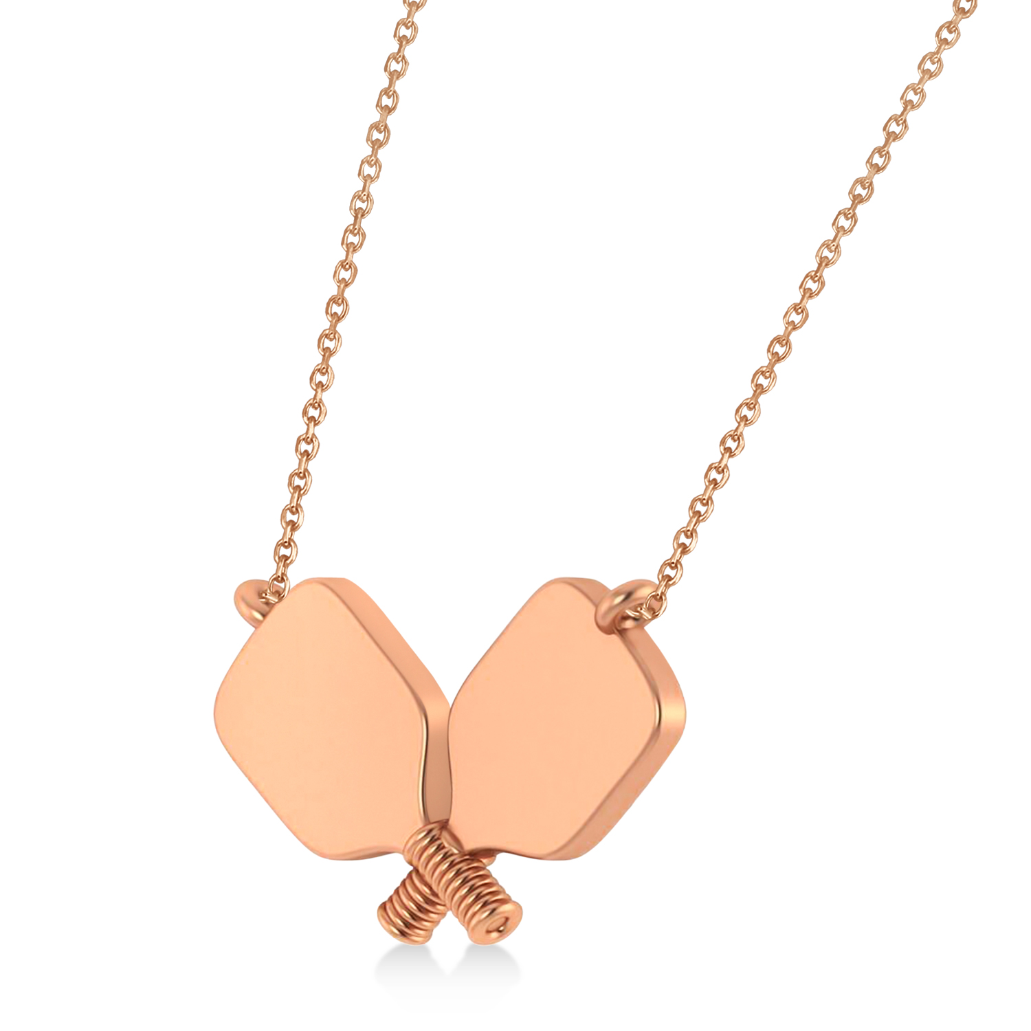 Diamond Dual Pickleball Paddles Pendant Necklace 14K Rose Gold (0.25ct)