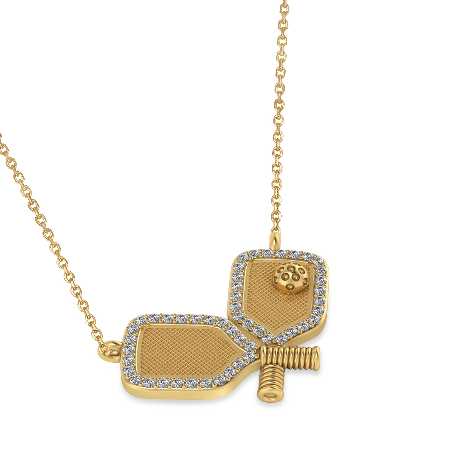 Diamond Dual Pickleball Paddles Pendant Necklace 14K Yellow Gold (0.25ct)