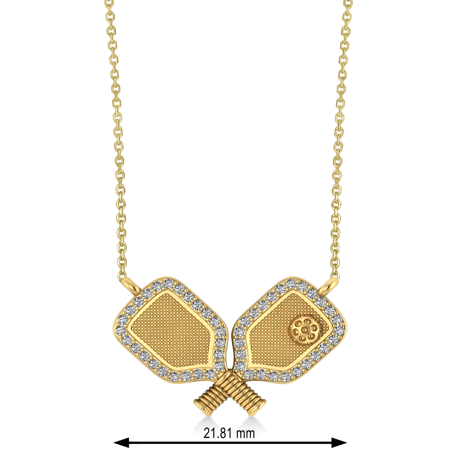 Diamond Dual Pickleball Paddles Pendant Necklace 14K Yellow Gold (0.25ct)