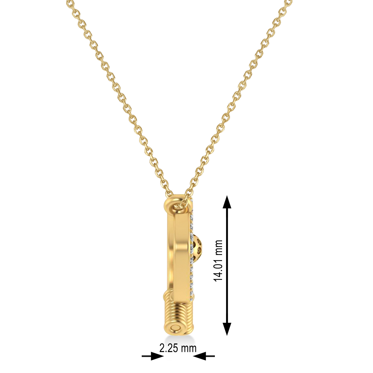 Diamond Dual Pickleball Paddles Pendant Necklace 14K Yellow Gold (0.25ct)