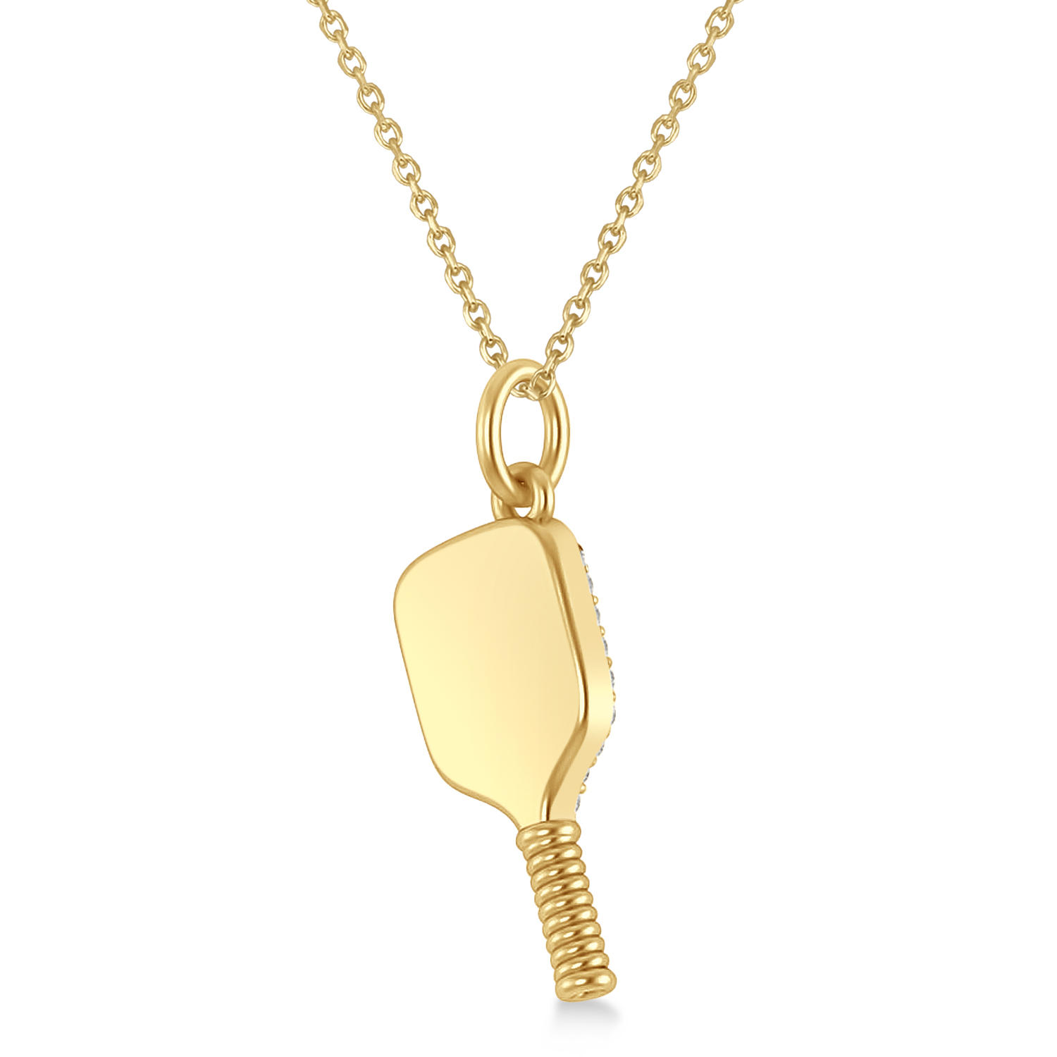 Diamond Pickleball Paddle Pendant Necklace 14k Yellow Gold (0.24ct)