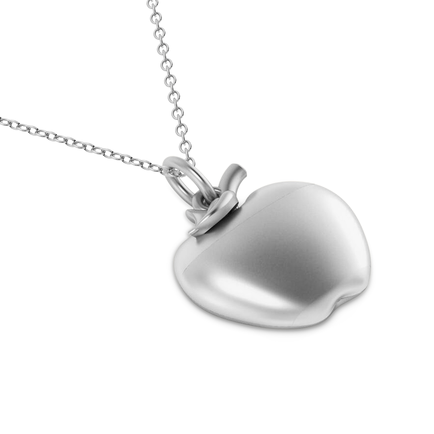 Apple Charm Pendant Necklace 14K White Gold
