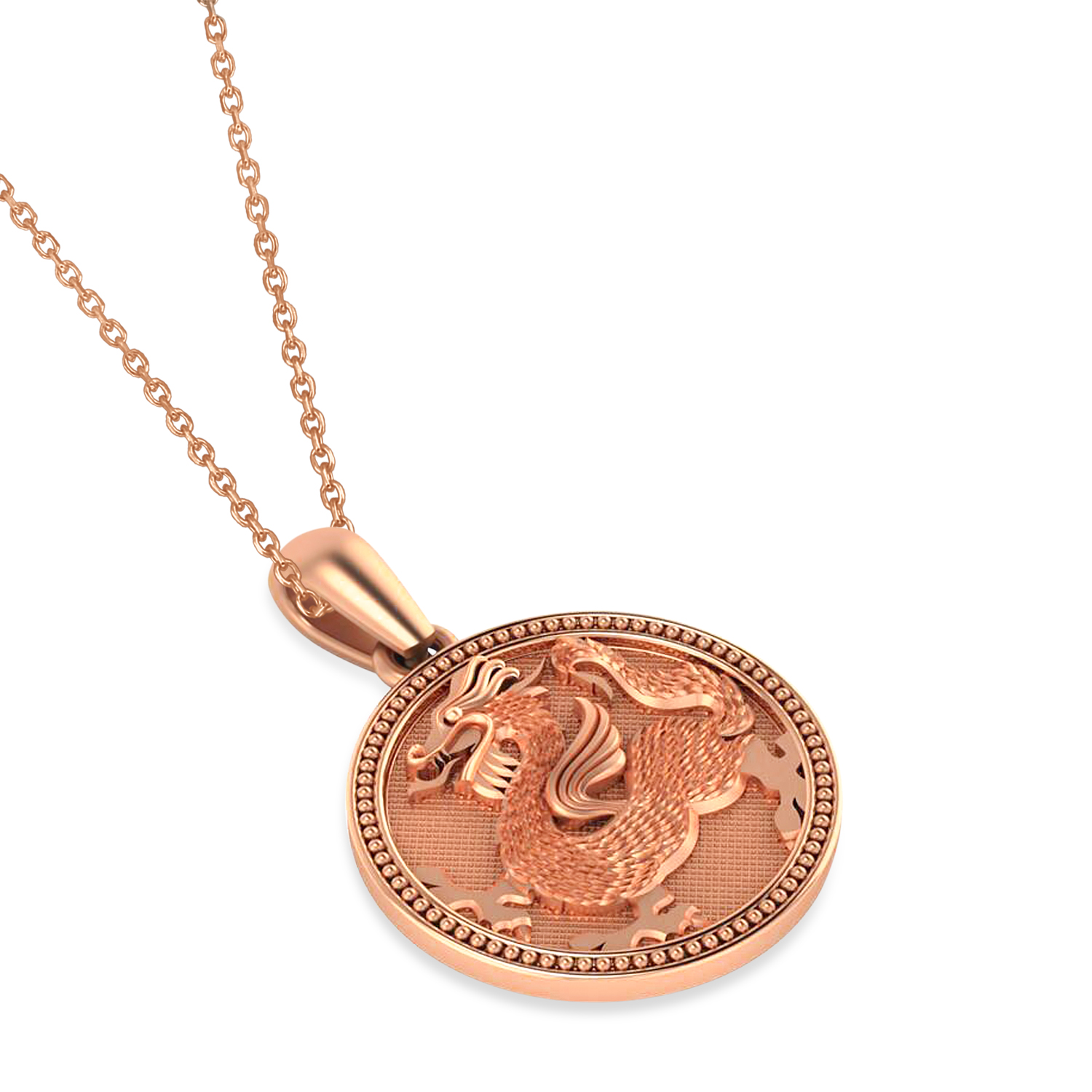 Dragon Zodiac Pendant Necklace 14K Rose Gold