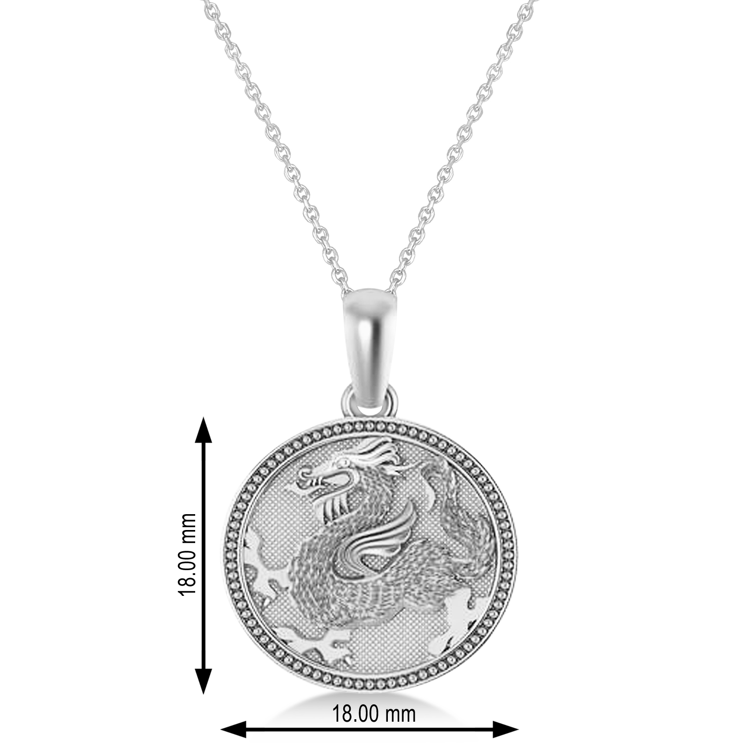 Dragon Zodiac Pendant Necklace 14K White Gold