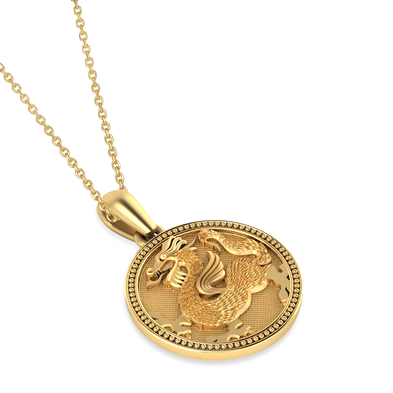 Dragon Zodiac Pendant Necklace 14K Yellow Gold