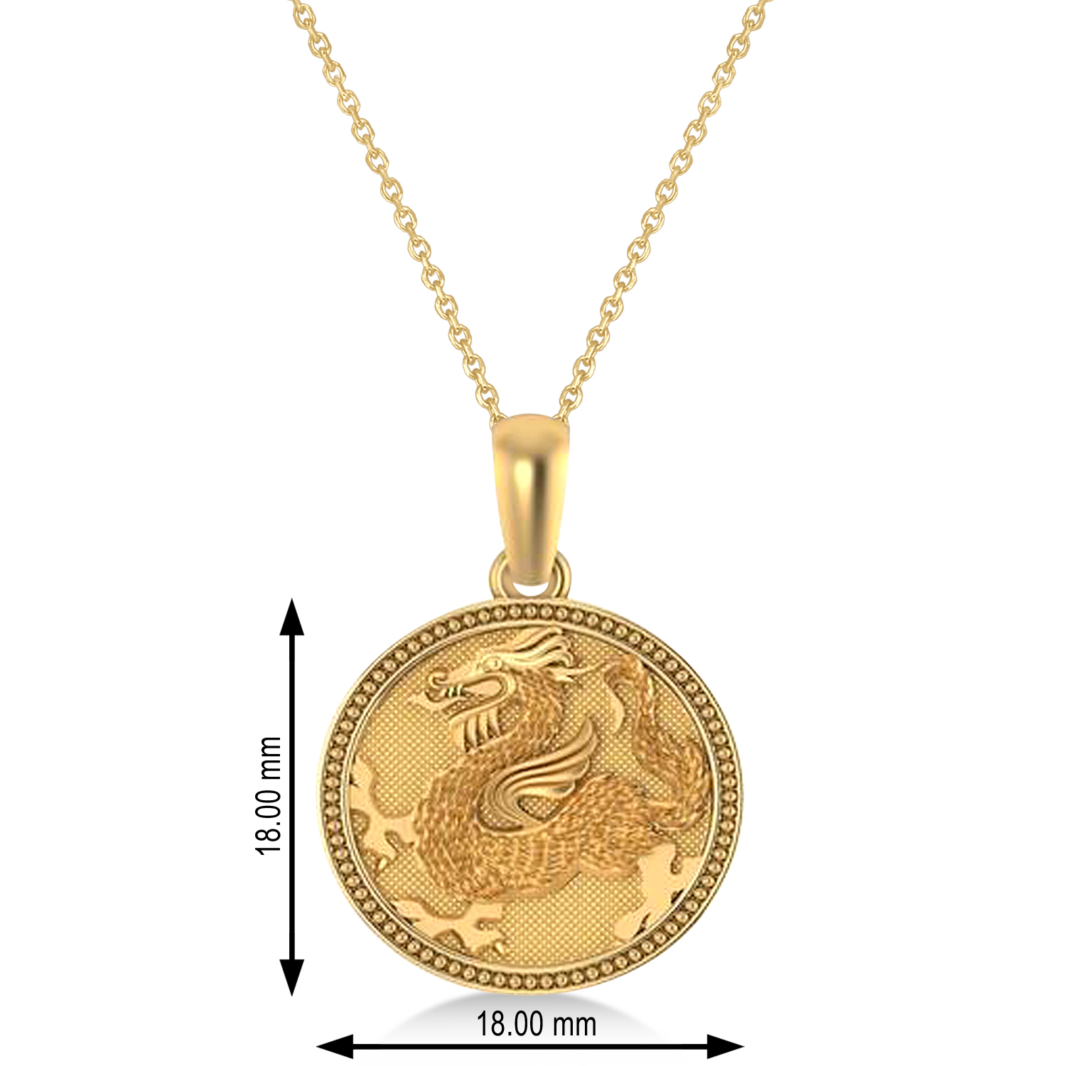 Dragon Zodiac Pendant Necklace 14K Yellow Gold Symbol of