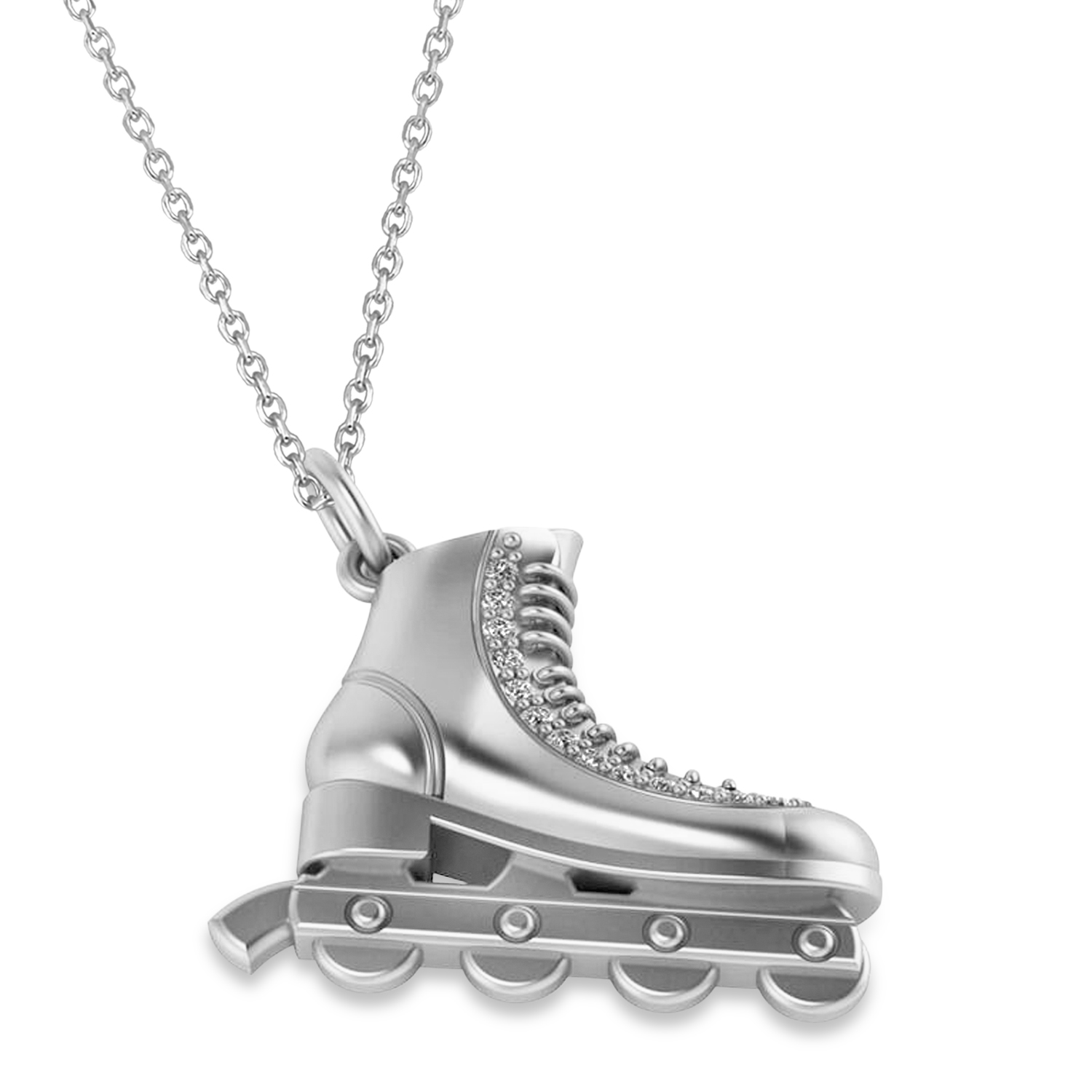 Diamond Accented Rollerblade Pendant Necklace 14K White Gold (0.15ct)