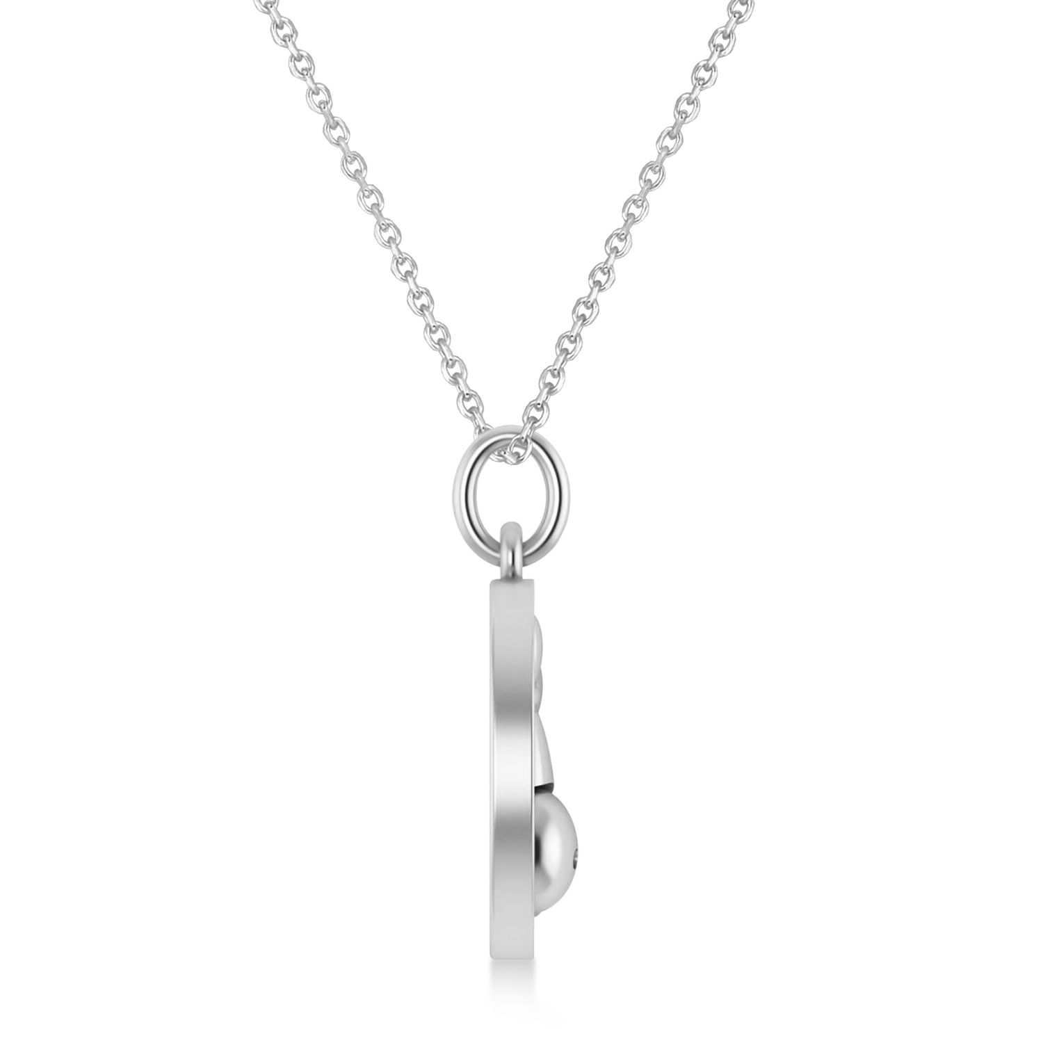 Bowling Disc Charm Men's Pendant Necklace 14K White Gold