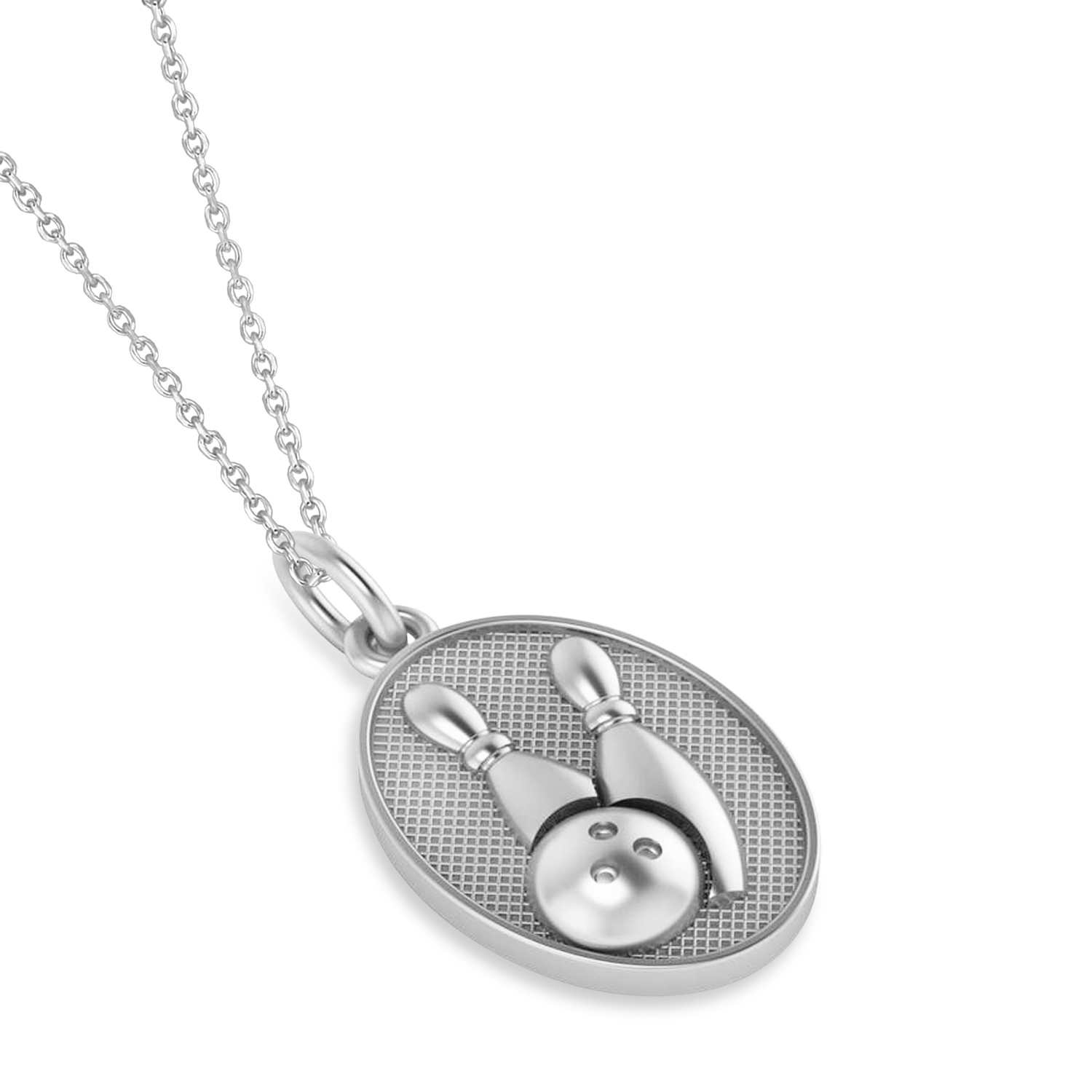 Bowling Disc Charm Men's Pendant Necklace 14K White Gold
