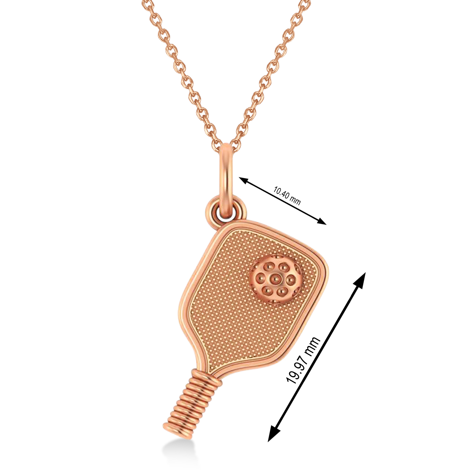 Large Pickleball Paddle Pendant Necklace 14k Rose Gold