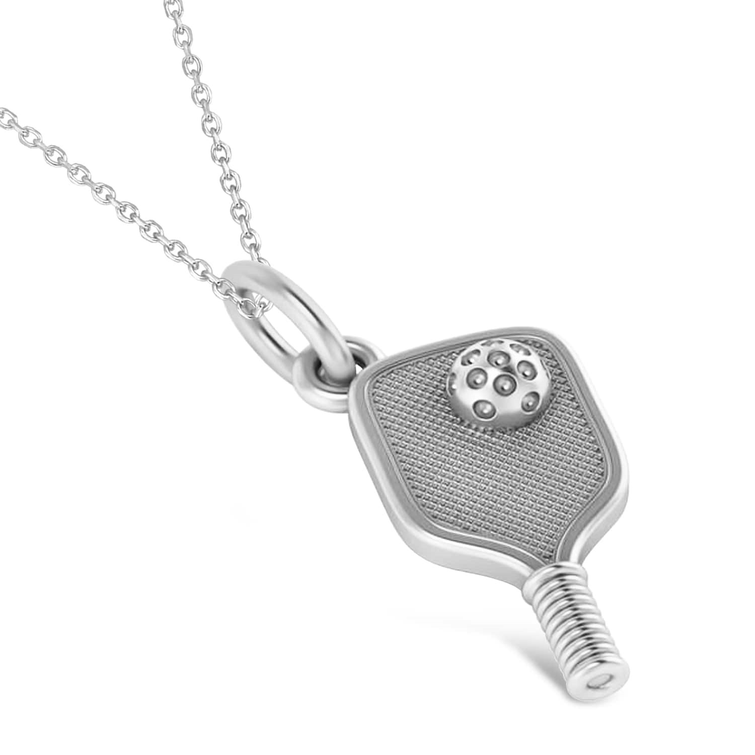 Large Pickleball Paddle Pendant Necklace in Sterling Silver