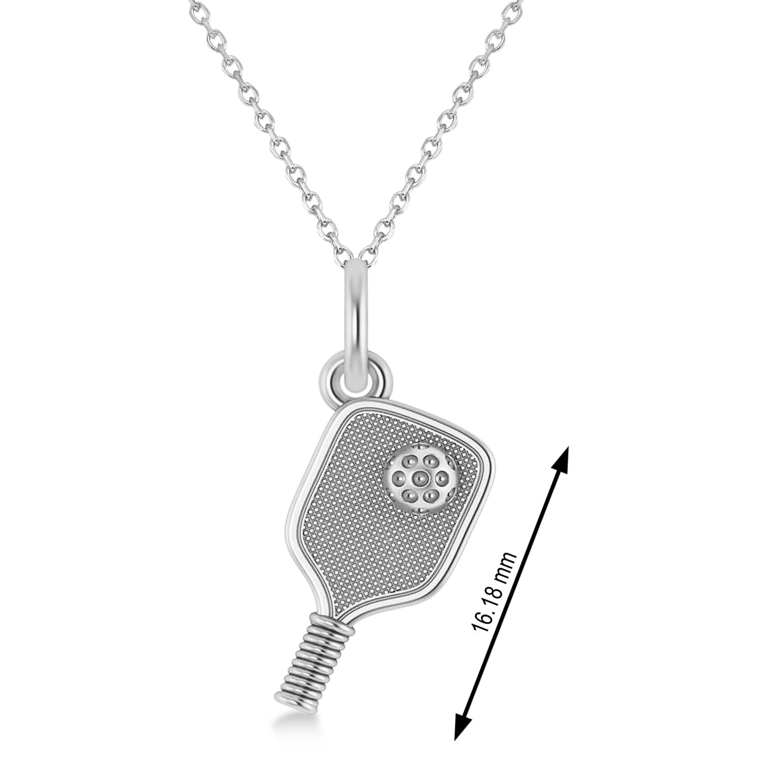 Large Pickleball Paddle Pendant Necklace in Sterling Silver