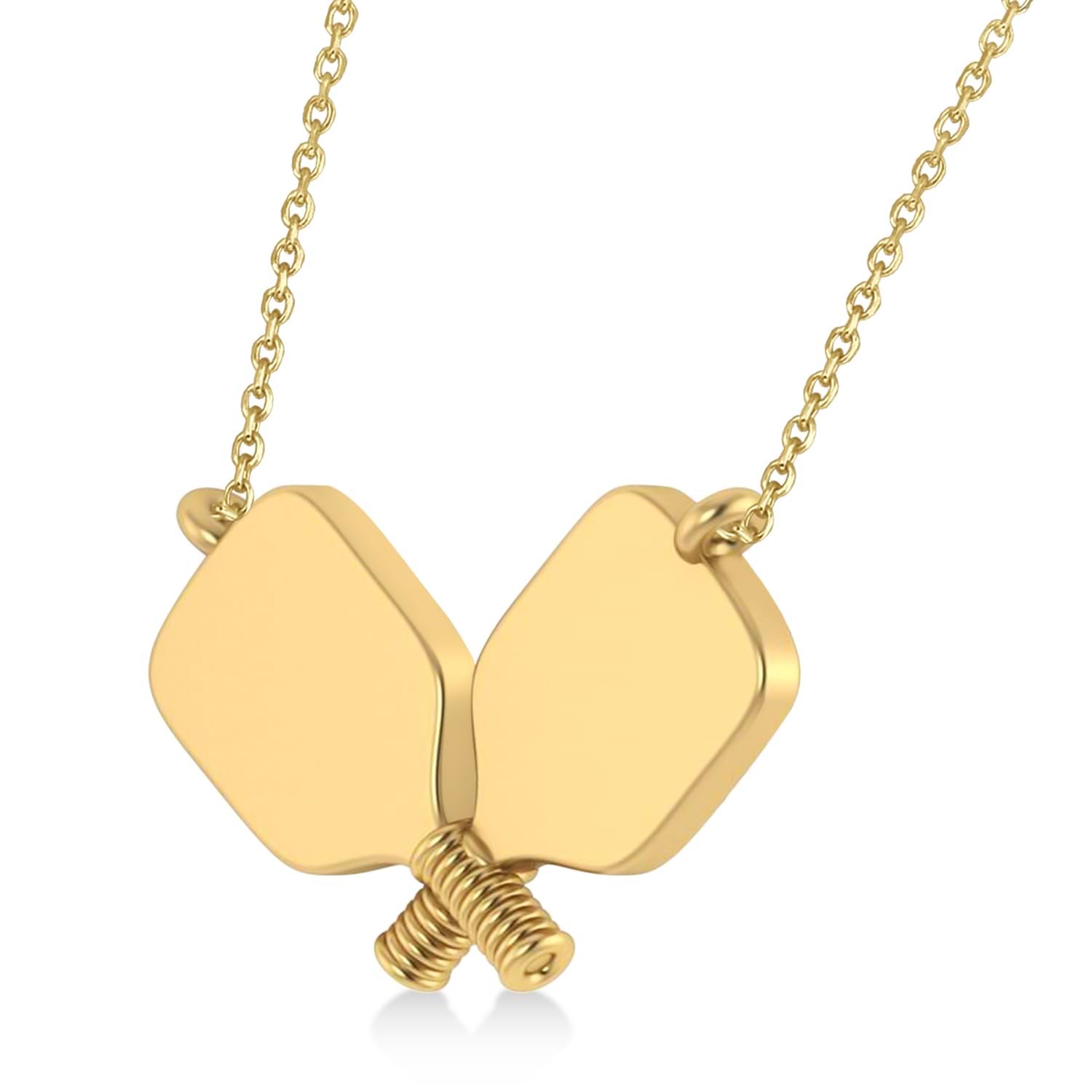 Diamond Large Dual Pickleball Paddle Pendant Necklace 14K Yellow Gold (0.50ct)