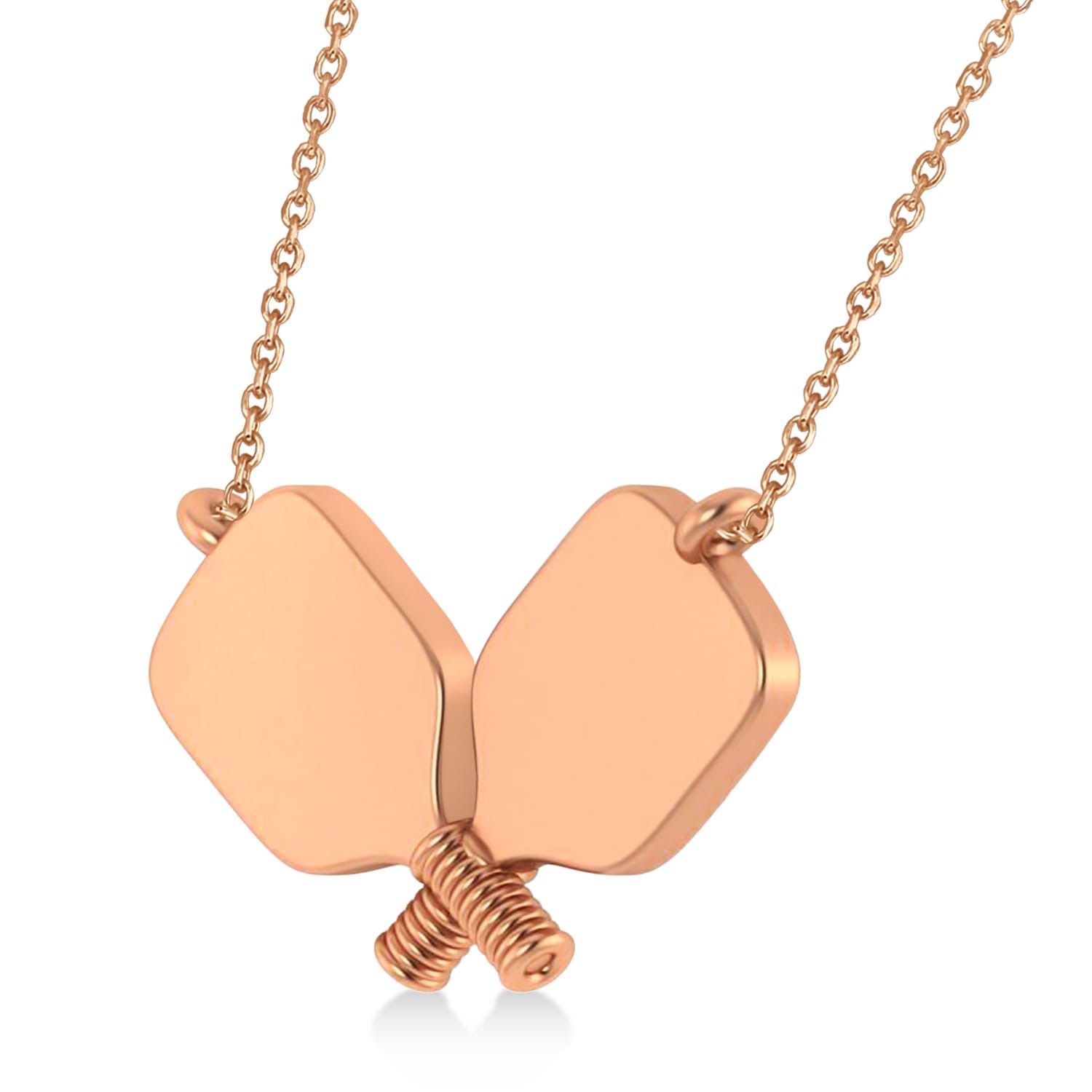 Diamond Large Dual Pickleball Paddle Pendant Necklace 18K Rose Gold (0.50ct)