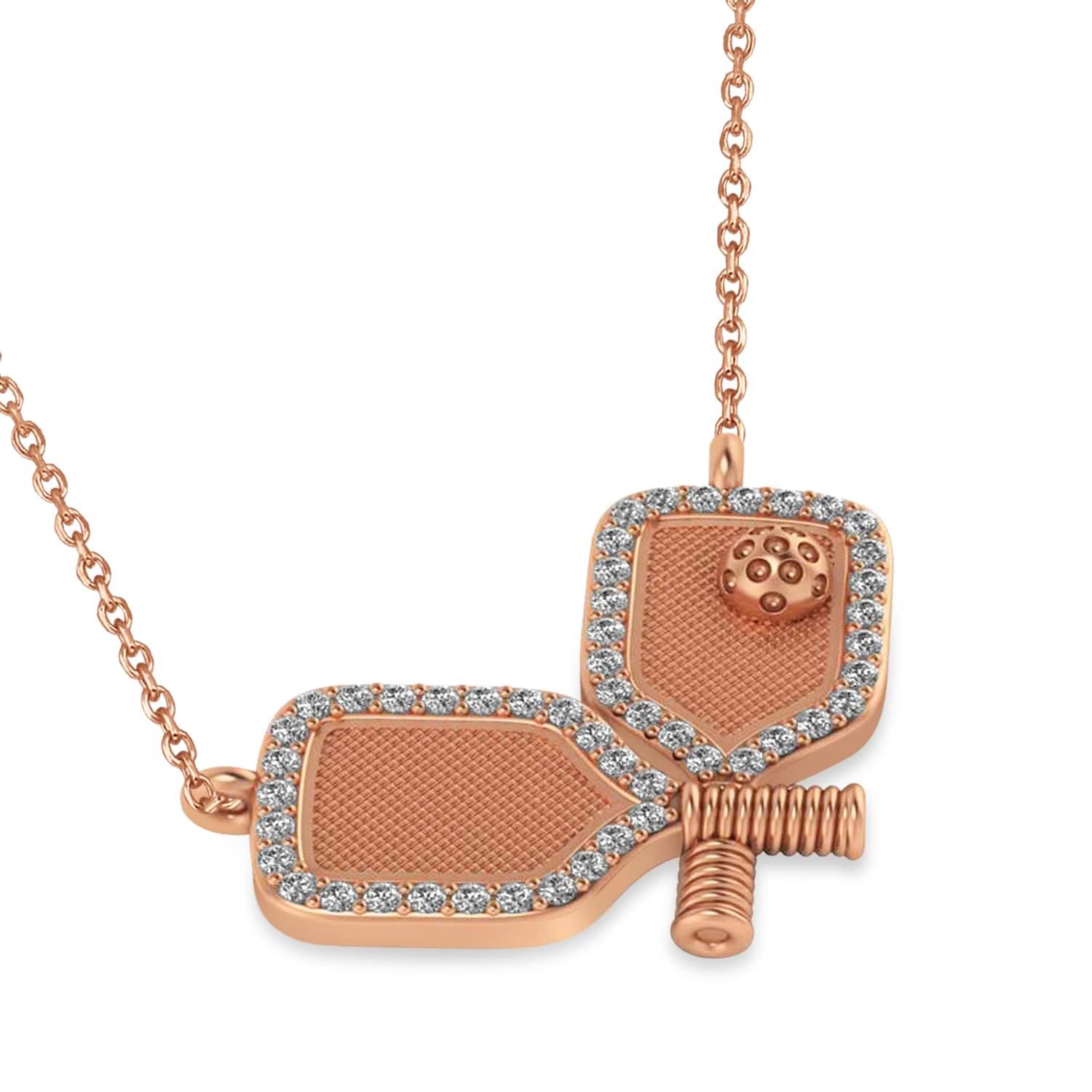 Diamond Large Dual Pickleball Paddle Pendant Necklace 18K Rose Gold (0.50ct)