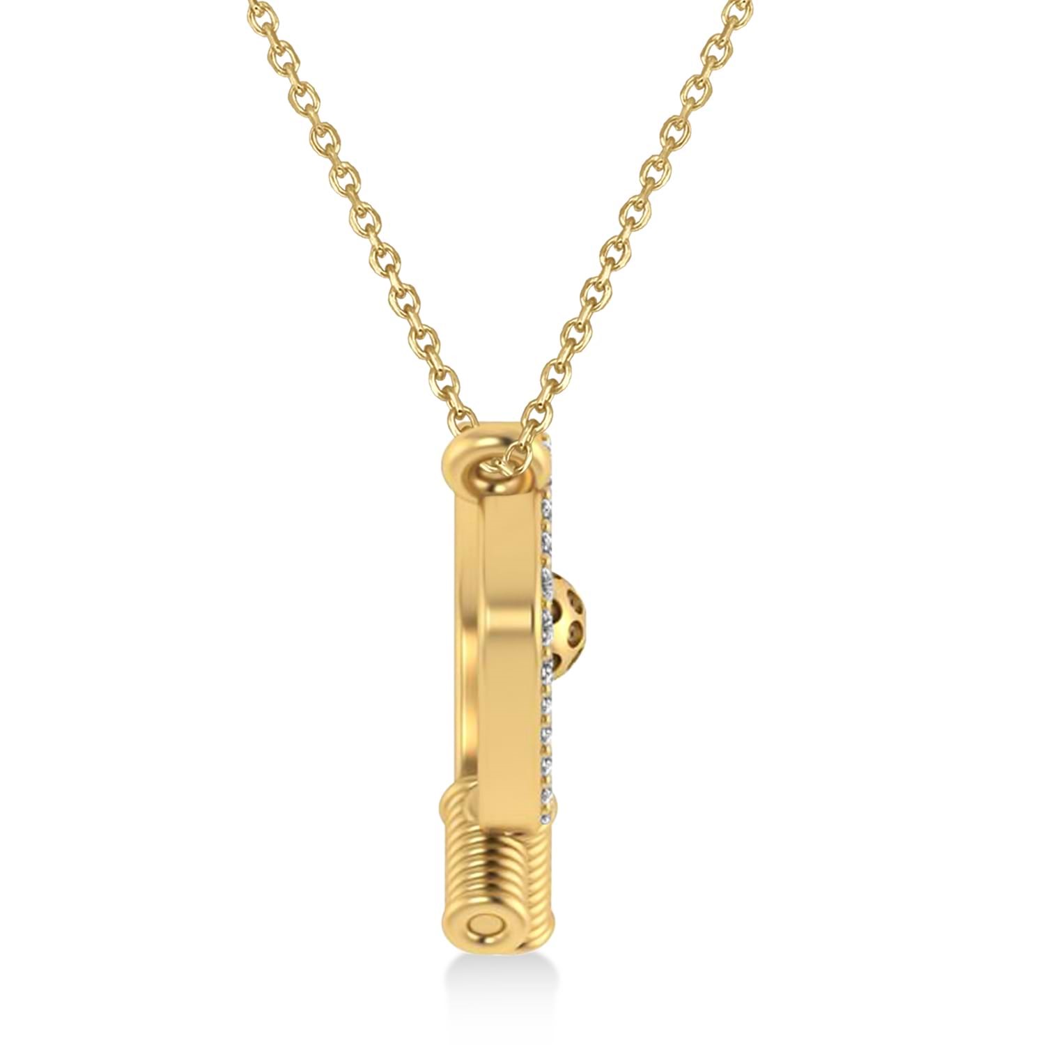 Diamond Large Dual Pickleball Paddle Pendant Necklace 18K Yellow Gold (0.50ct)