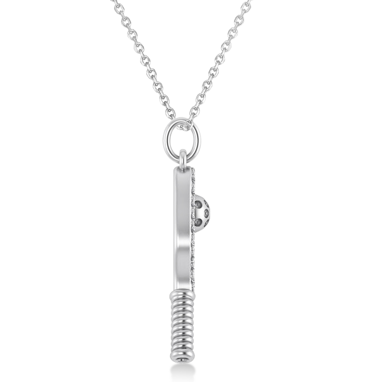 Diamond Pickleball Paddle Pendant Necklace 14k White Gold (0.50ct)