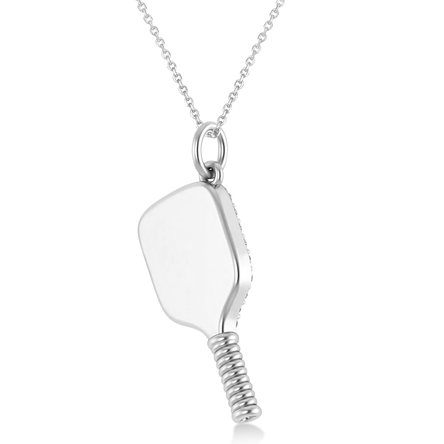 Diamond Pickleball Paddle Pendant Necklace 14k White Gold (0.50ct)