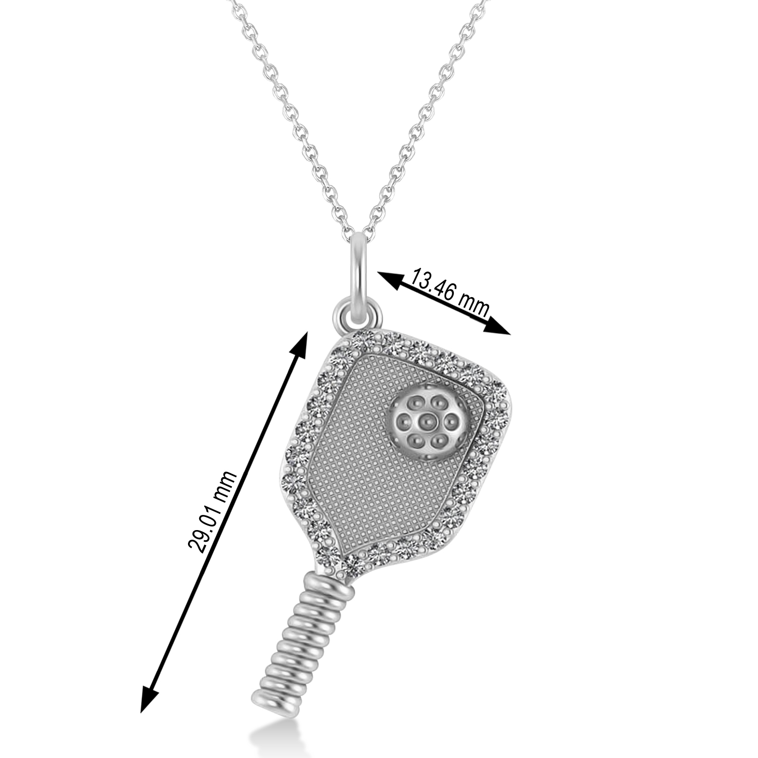 Diamond Pickleball Paddle Pendant Necklace 14k White Gold (0.50ct)