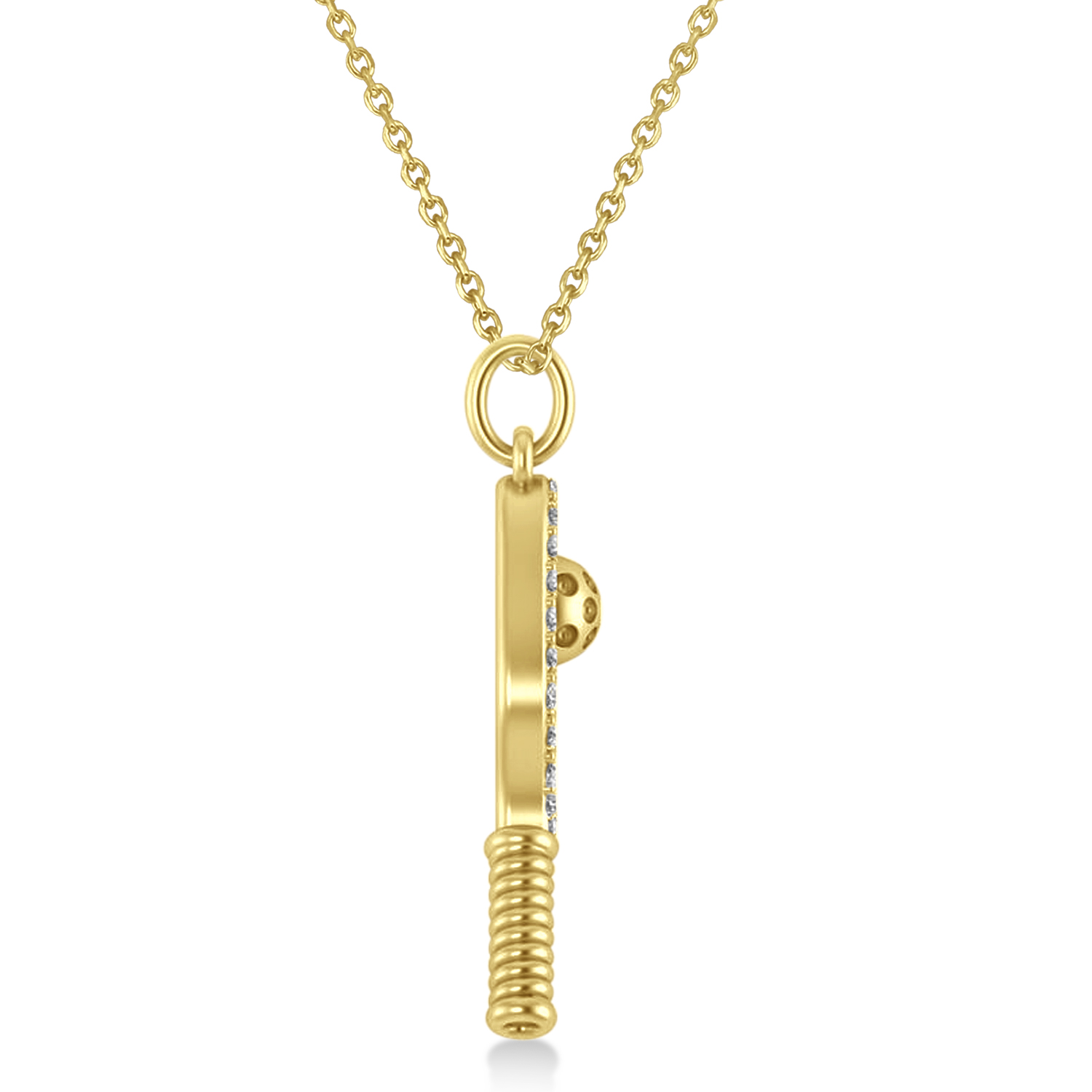 Diamond Pickleball Paddle Pendant Necklace 14k Yellow Gold (0.50ct)