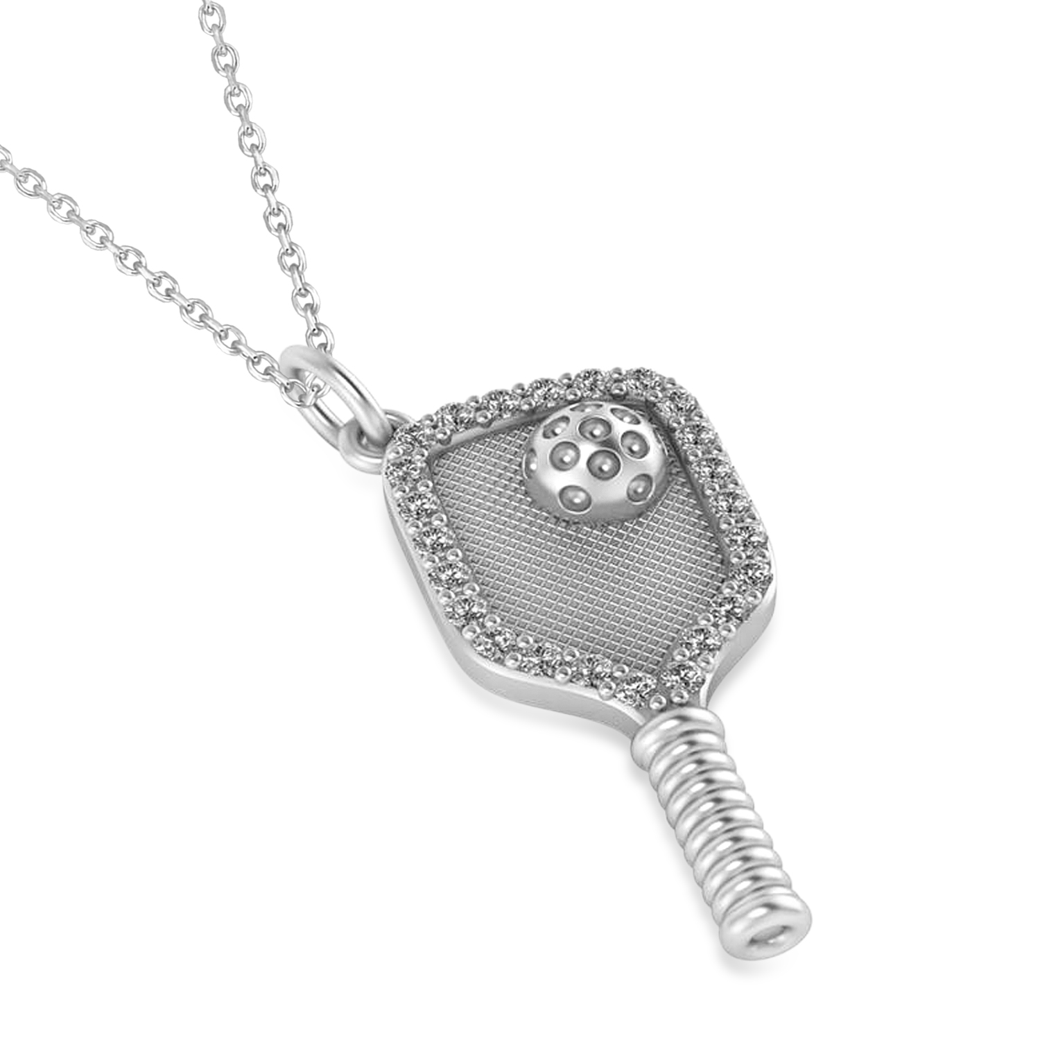 Diamond Pickleball Paddle Pendant Necklace 18k White Gold (0.50ct)