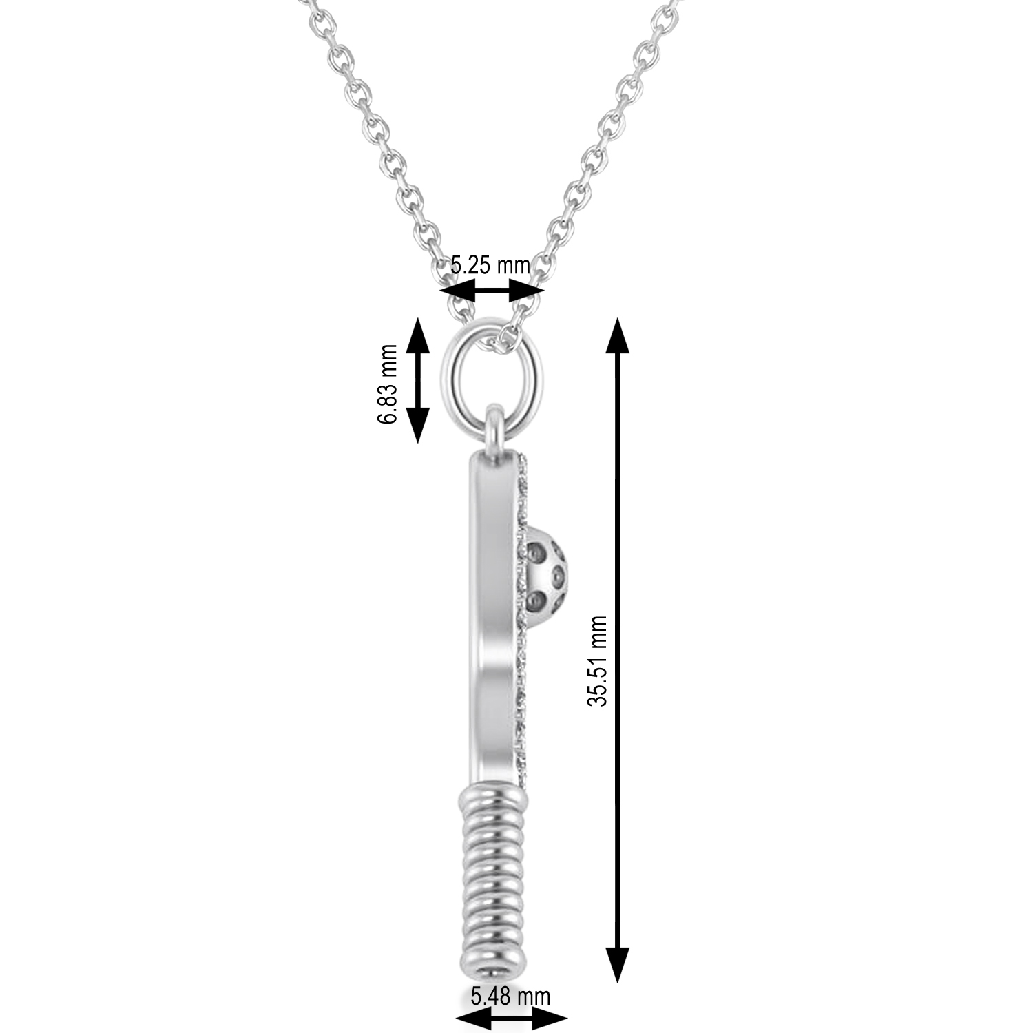 Diamond Pickleball Paddle Pendant Necklace 18k White Gold (0.50ct)