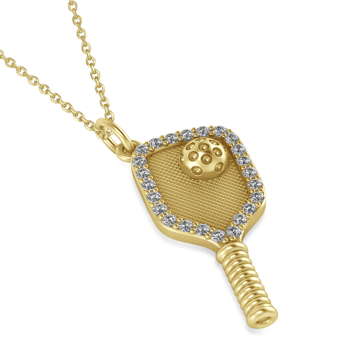 Diamond Pickleball Paddle Pendant Necklace 18k Yellow Gold (0.50ct)