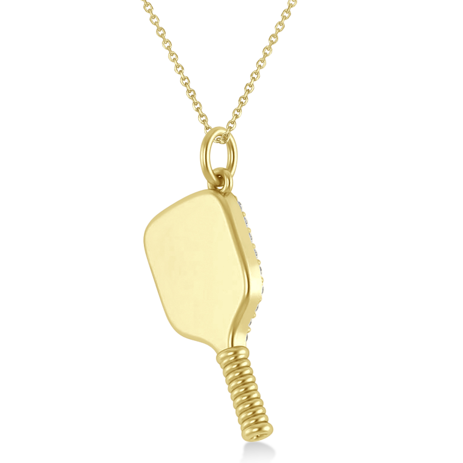 Diamond Pickleball Paddle Pendant Necklace 18k Yellow Gold (0.50ct)
