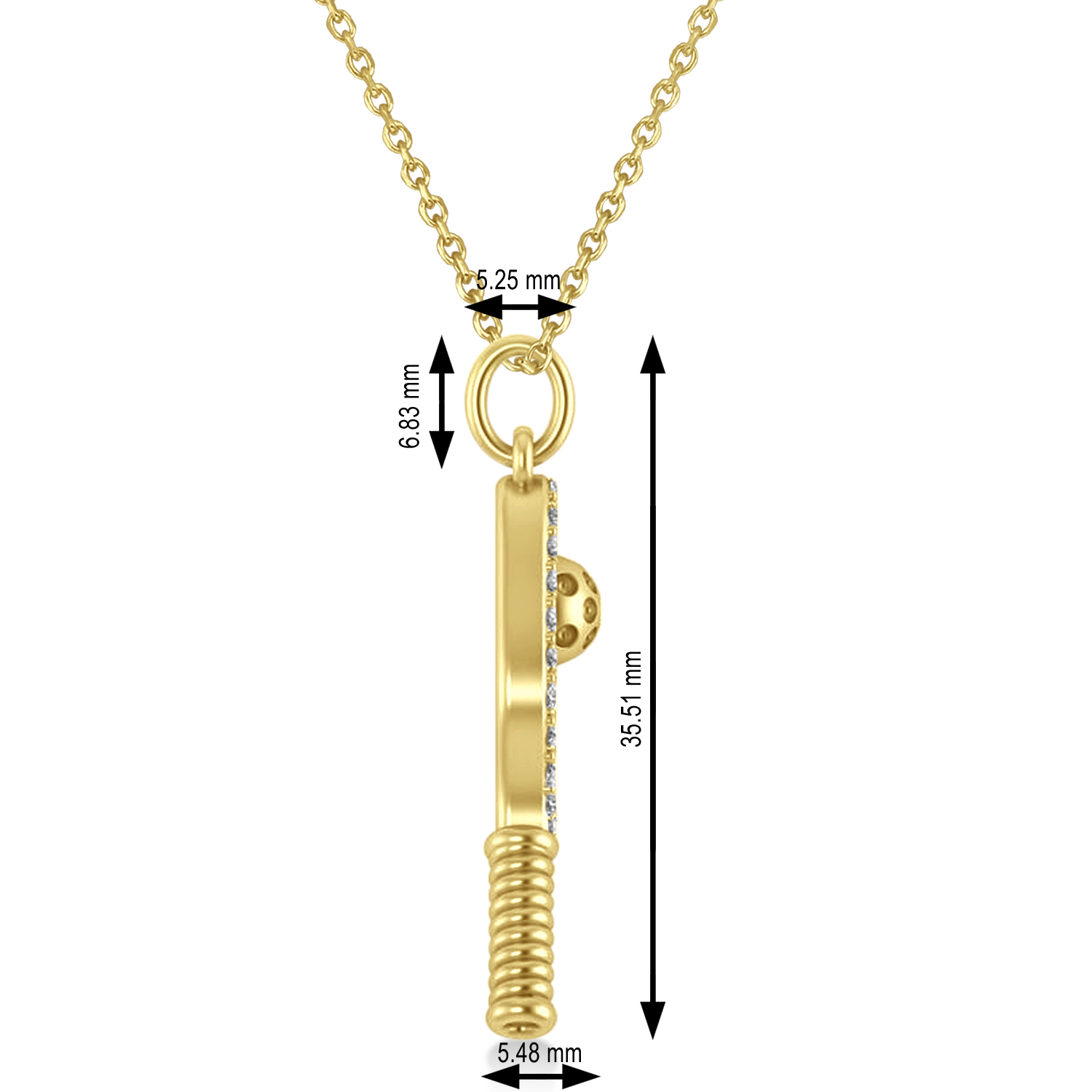 Diamond Pickleball Paddle Pendant Necklace 18k Yellow Gold (0.50ct)