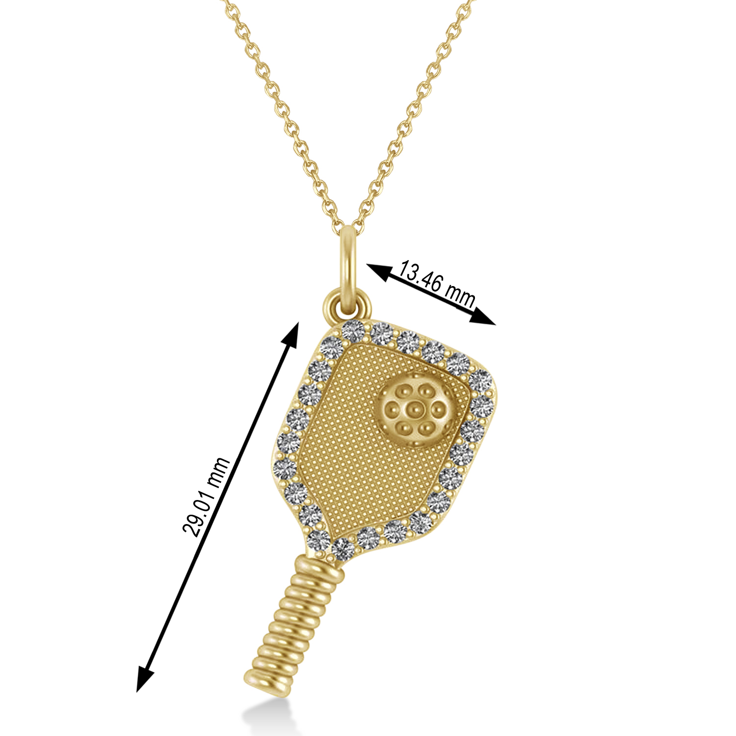 Diamond Pickleball Paddle Pendant Necklace 18k Yellow Gold (0.50ct)
