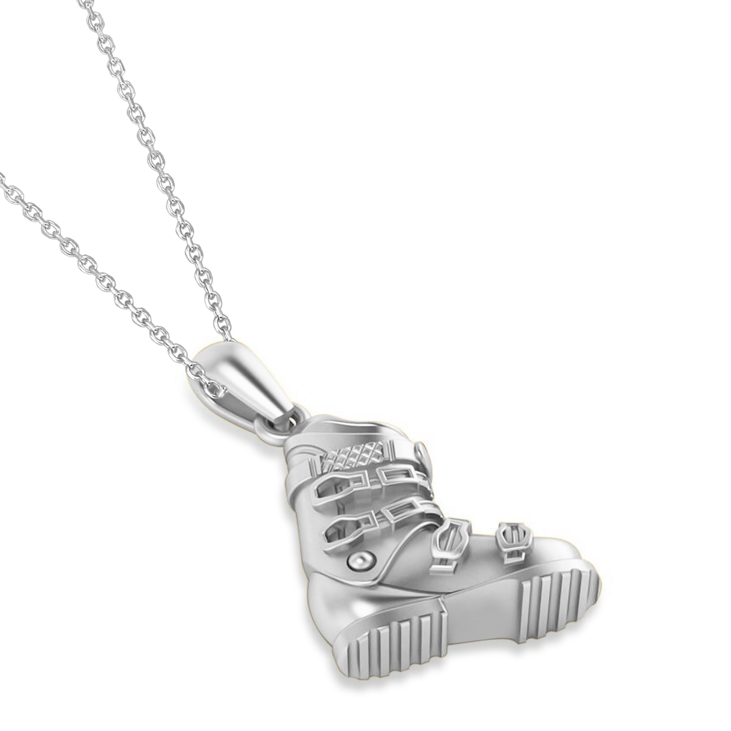 Ski Boot Charm Pendant Necklace 14K White Gold