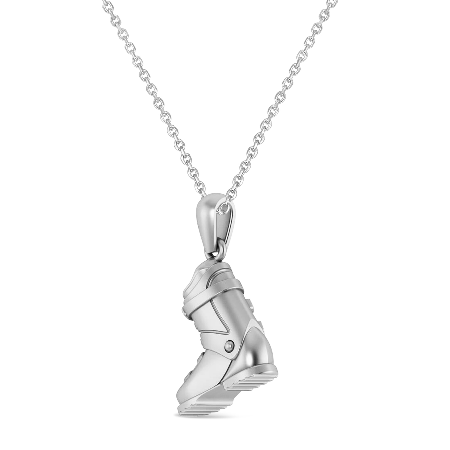 Ski Boot Charm Pendant Necklace 14K White Gold
