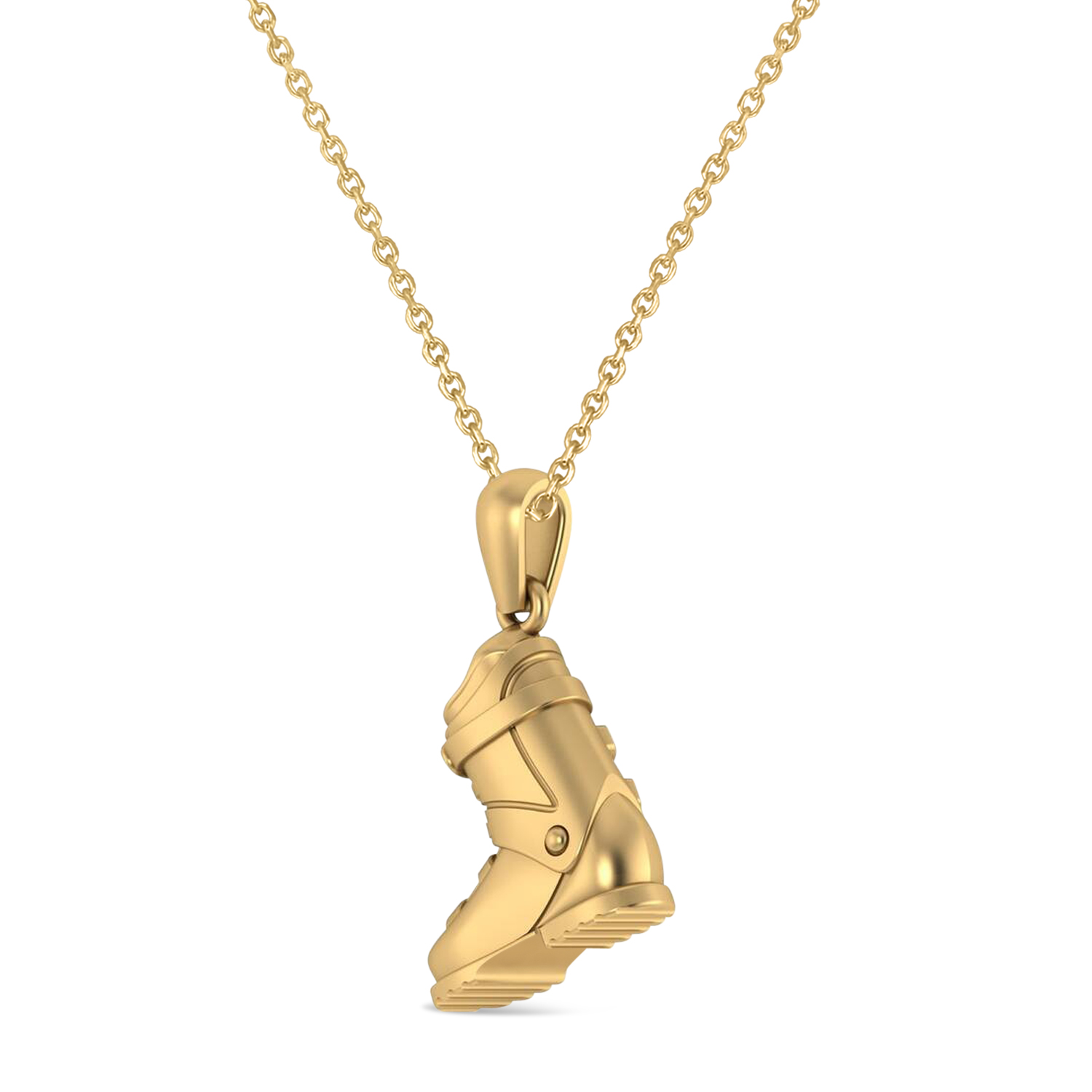 Ski Boot Charm Pendant Necklace 14K Yellow Gold