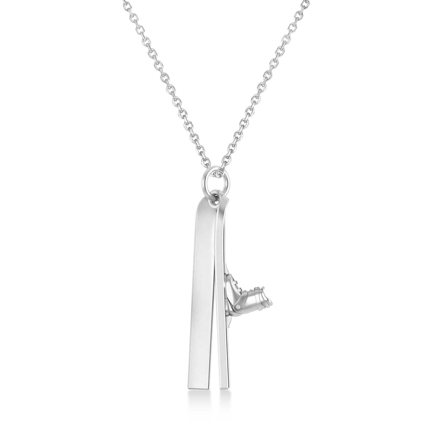 Skis with Boots Charm Pendant Necklace 14K White Gold
