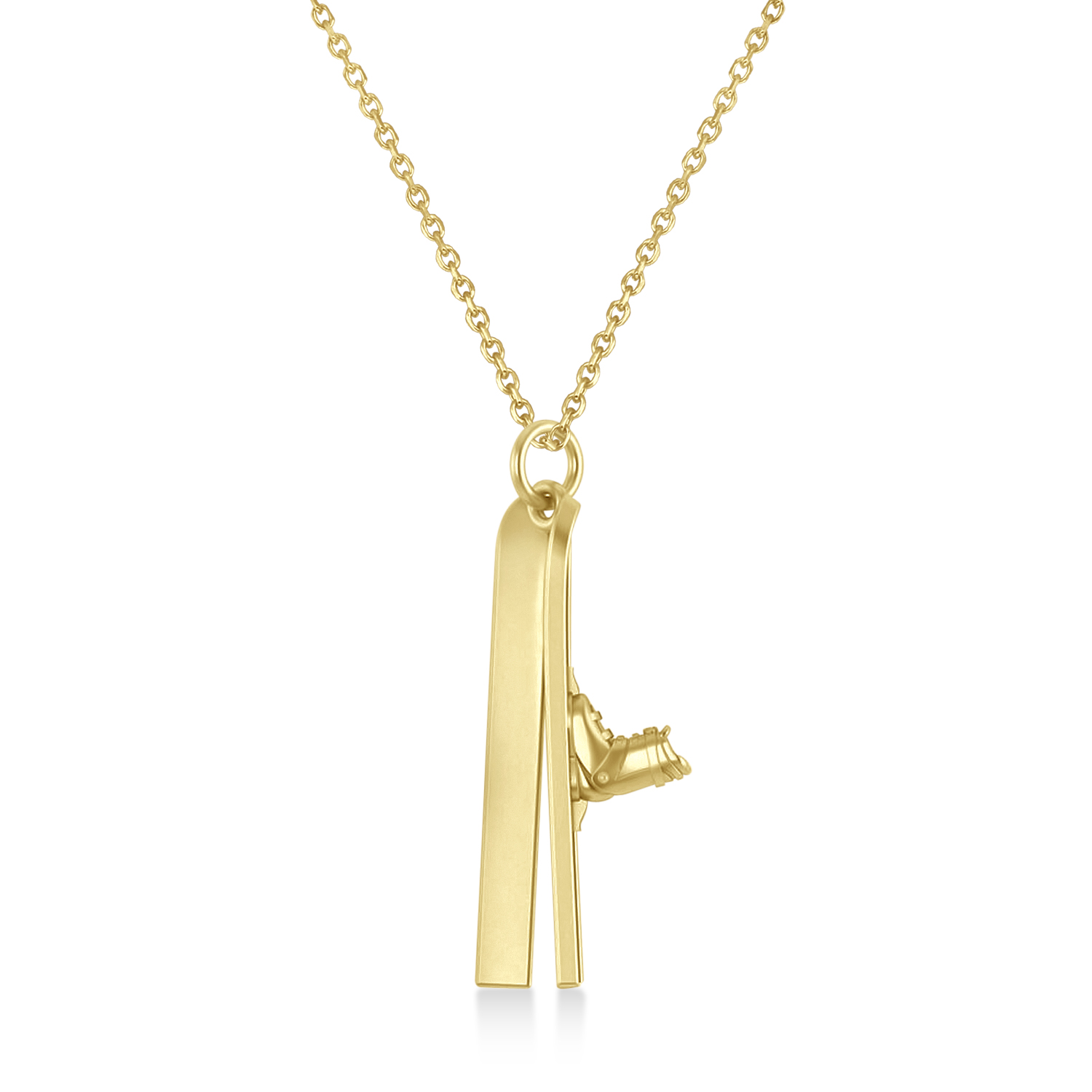 Skis with Boots Charm Pendant Necklace 14K Yellow Gold