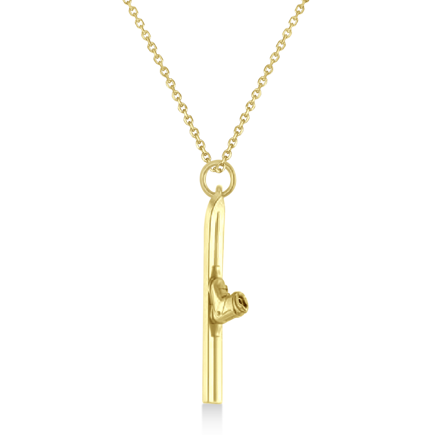 Skis with Boots Charm Pendant Necklace 14K Yellow Gold