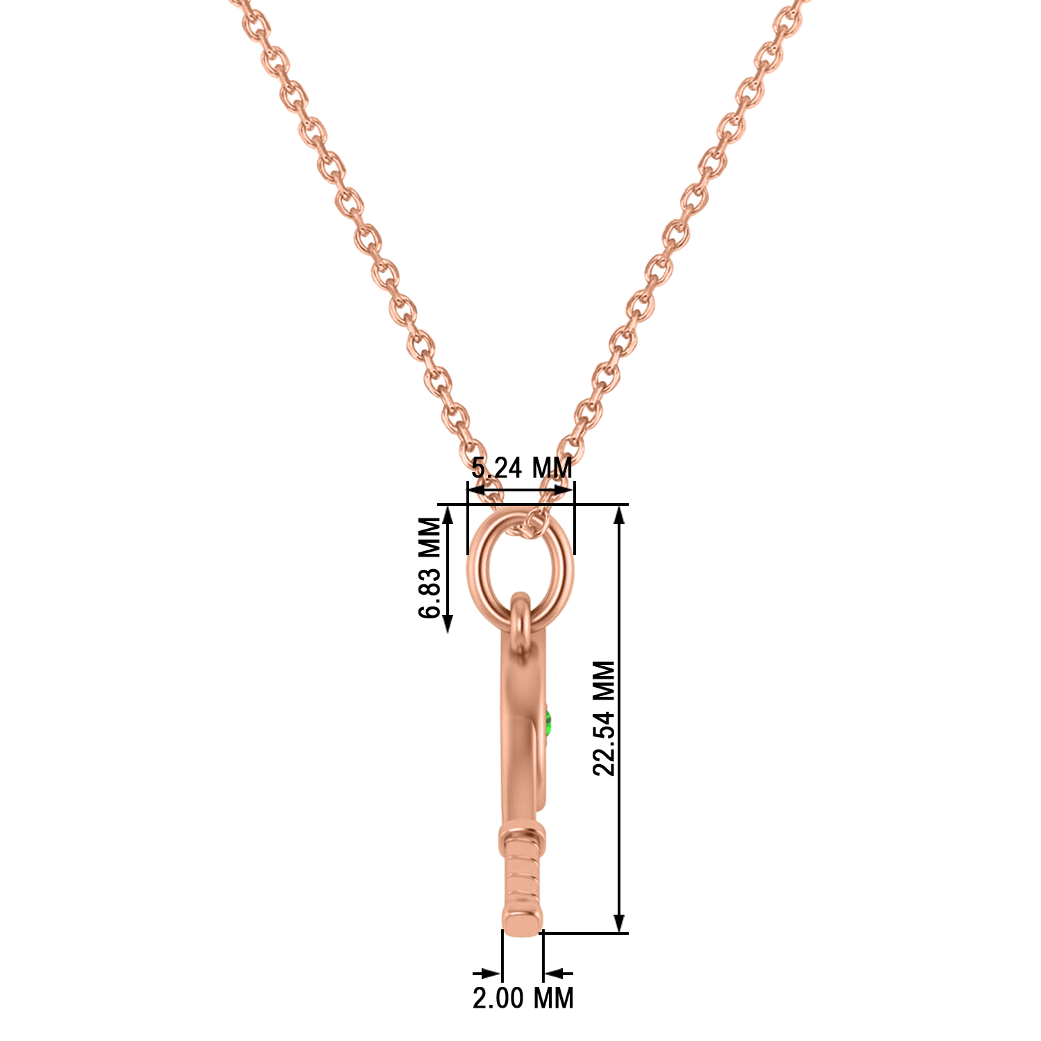Tennis Racket With  Emerald Ball Charm Pendant Necklace 14K Rose Gold (0.03ct)