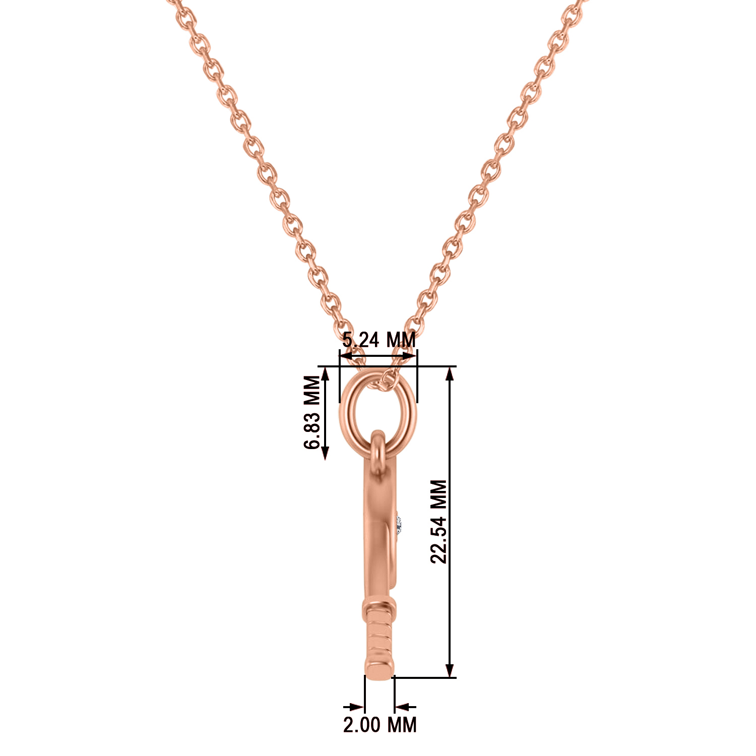 Tennis Racket With Diamond Ball Charm Pendant Necklace 14K Rose Gold (0.03ct)