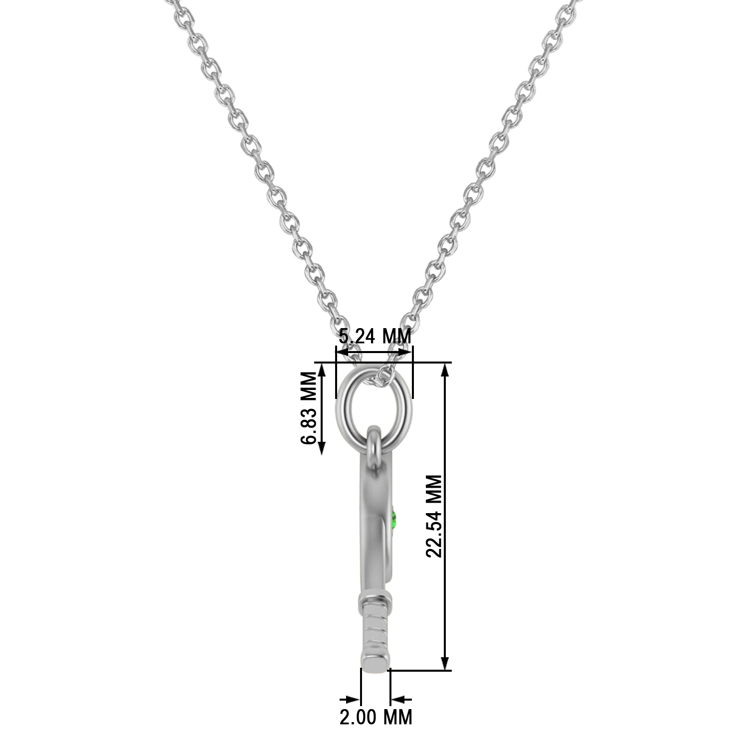 Tennis Racket With Emerald Ball Charm Pendant Necklace 14K White Gold (0.03ct)