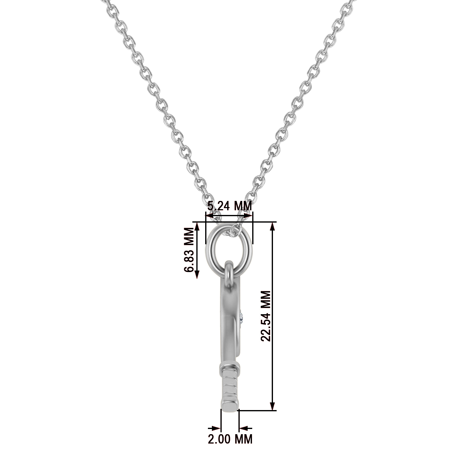 Tennis Racket With Diamond Ball Charm Pendant Necklace 14K White Gold (0.03ct)