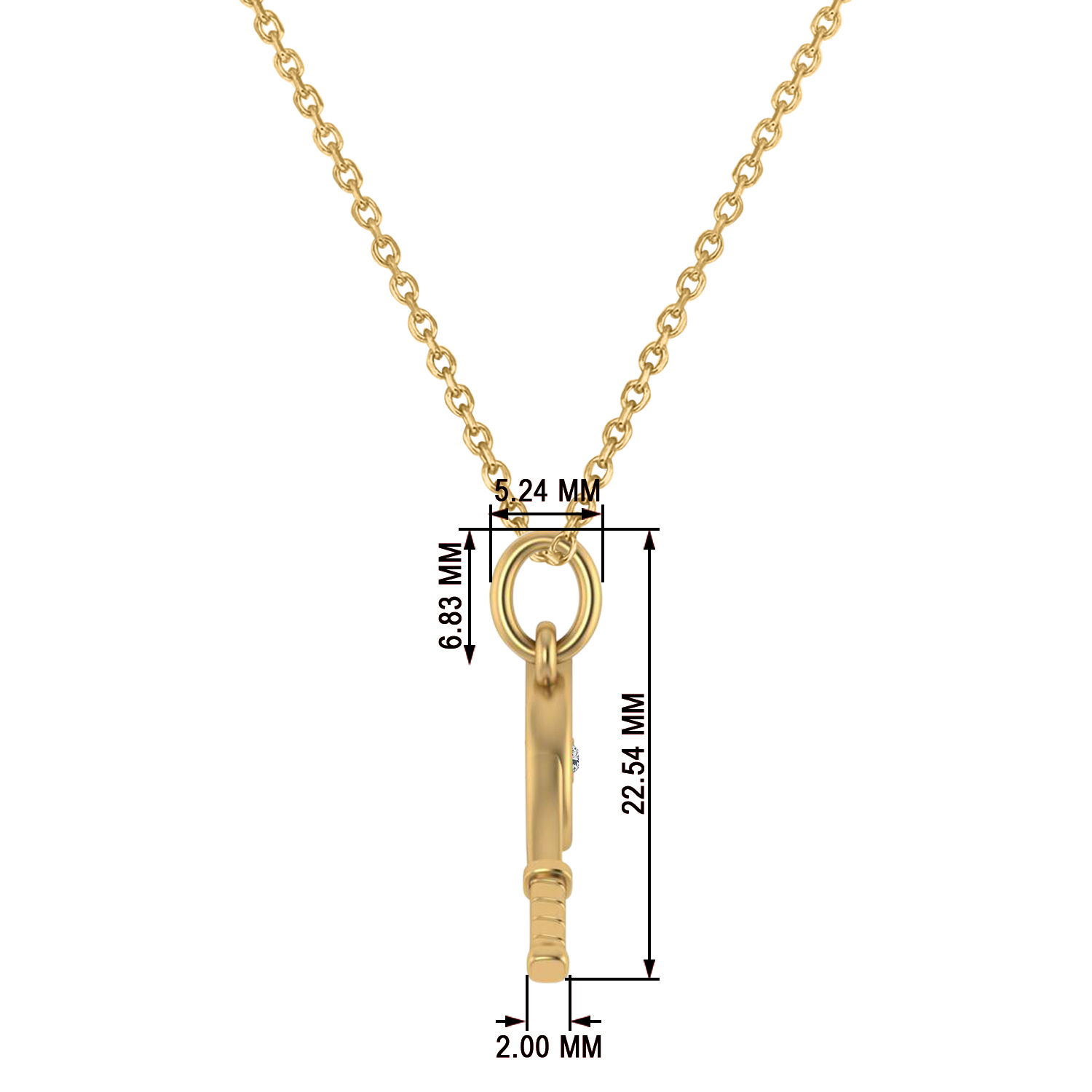 Tennis Racket With Diamond Ball Charm Pendant Necklace 14K Yellow Gold (0.03ct)