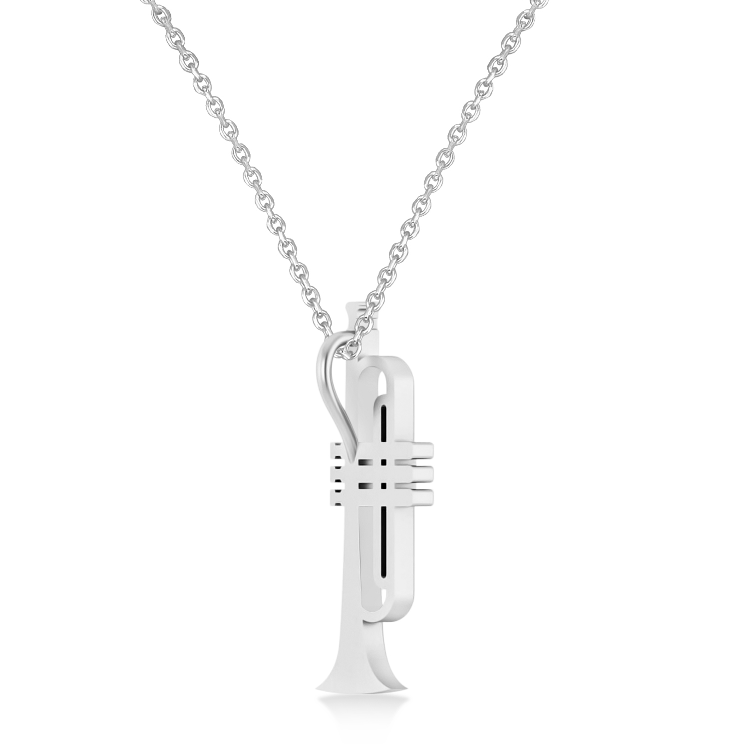 Trumpet Music Pendant Necklace 14K White Gold