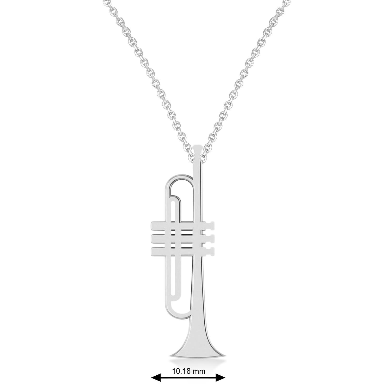 Trumpet Music Pendant Necklace 14K White Gold
