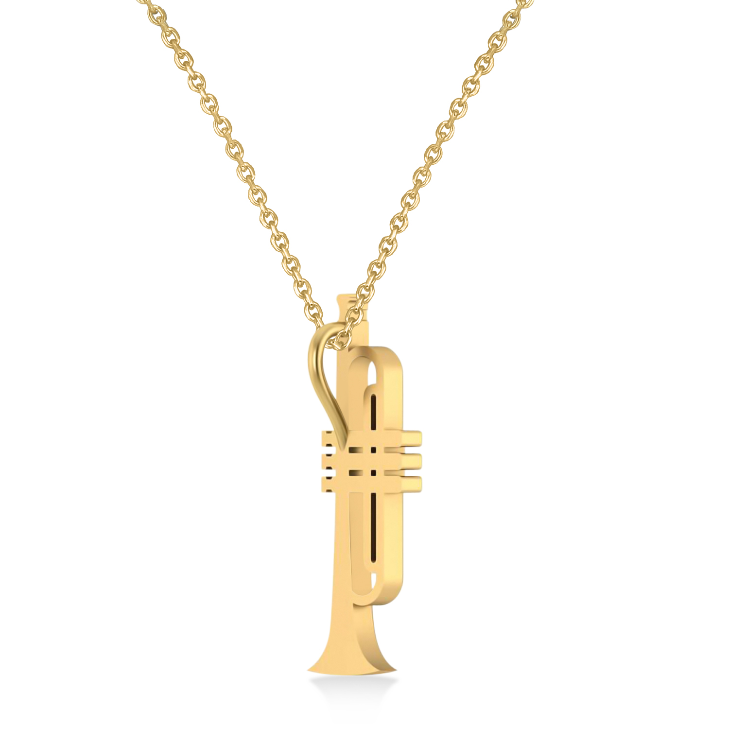 Trumpet Music Pendant Necklace 14K Yellow Gold
