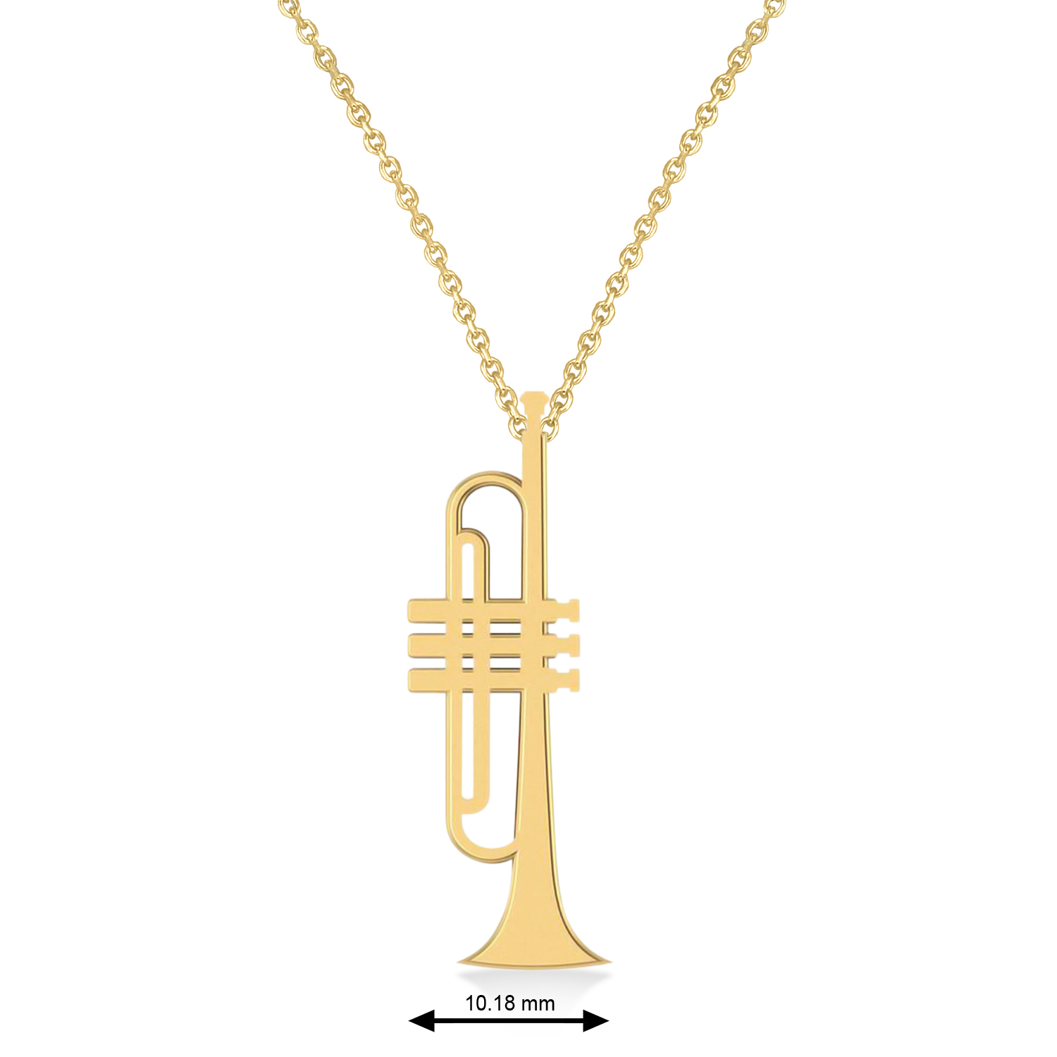 Trumpet Music Pendant Necklace 14K Yellow Gold