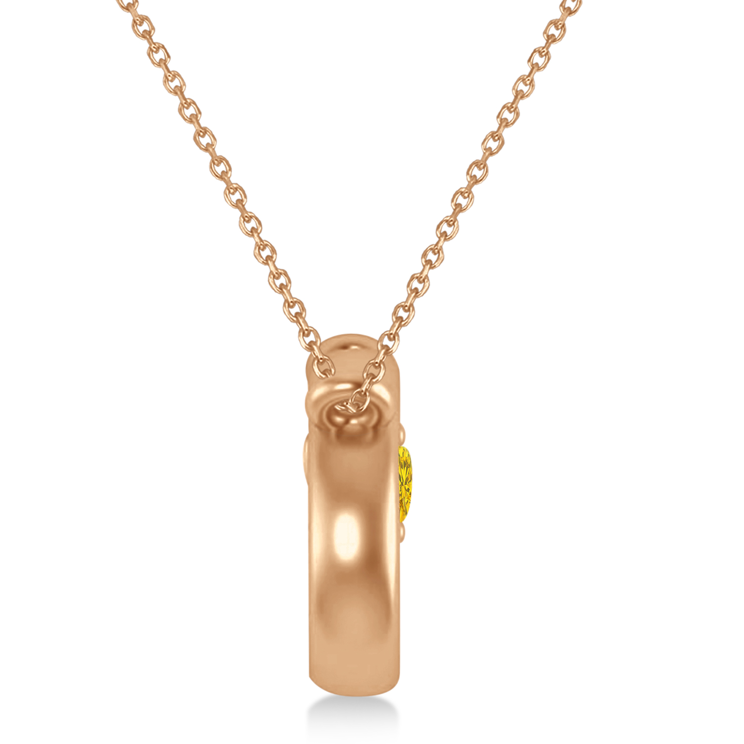 Tennis Racket with Yellow Sapphire Ball Pendant Necklace 14K Rose Gold (0.05ct)